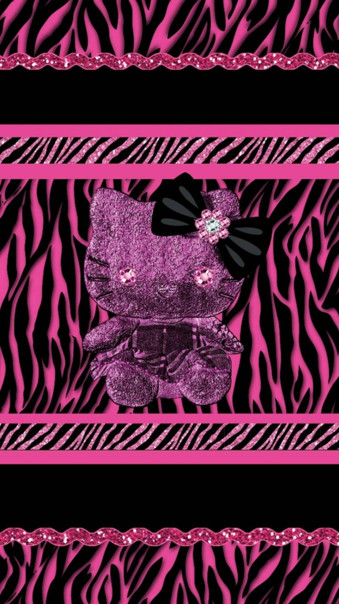 Черен модел на животни с Hello Kitty Тапет