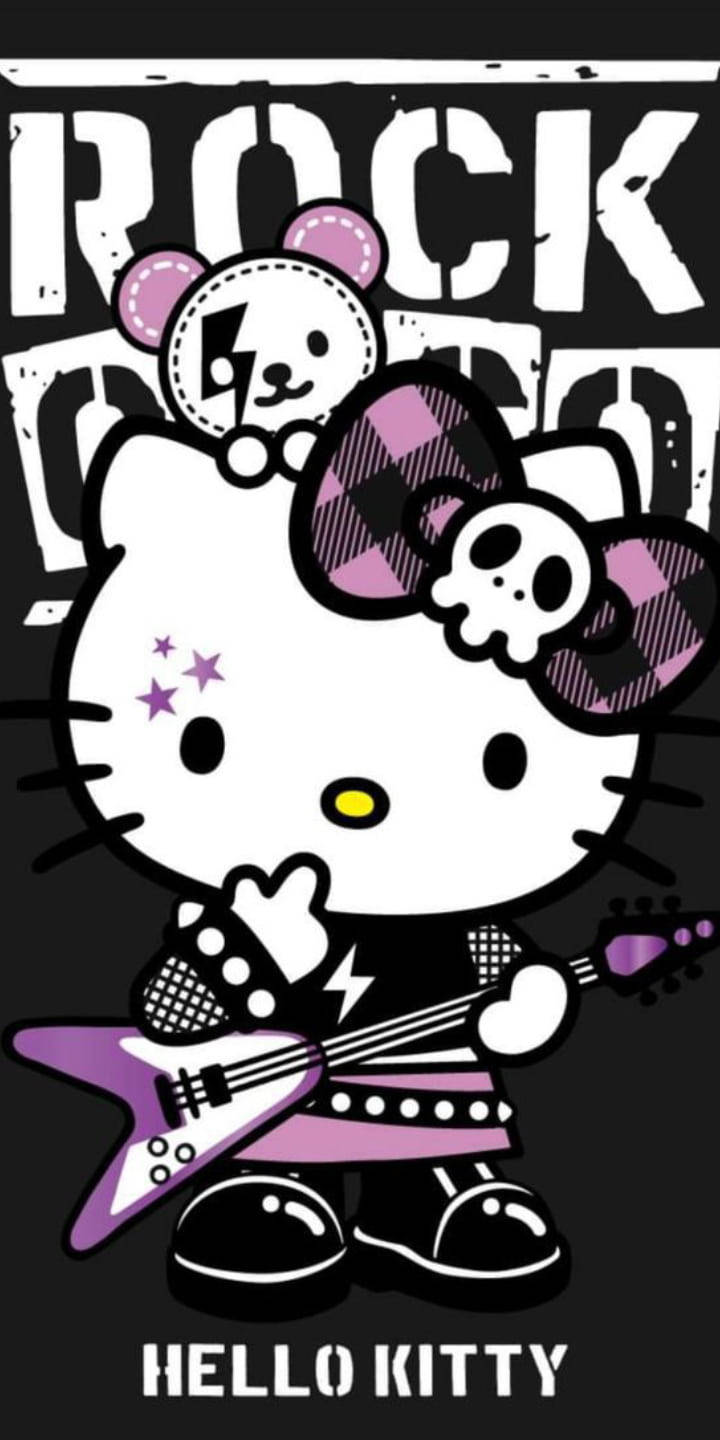 Лилава и черна Hello Kitty рокзвезда Тапет