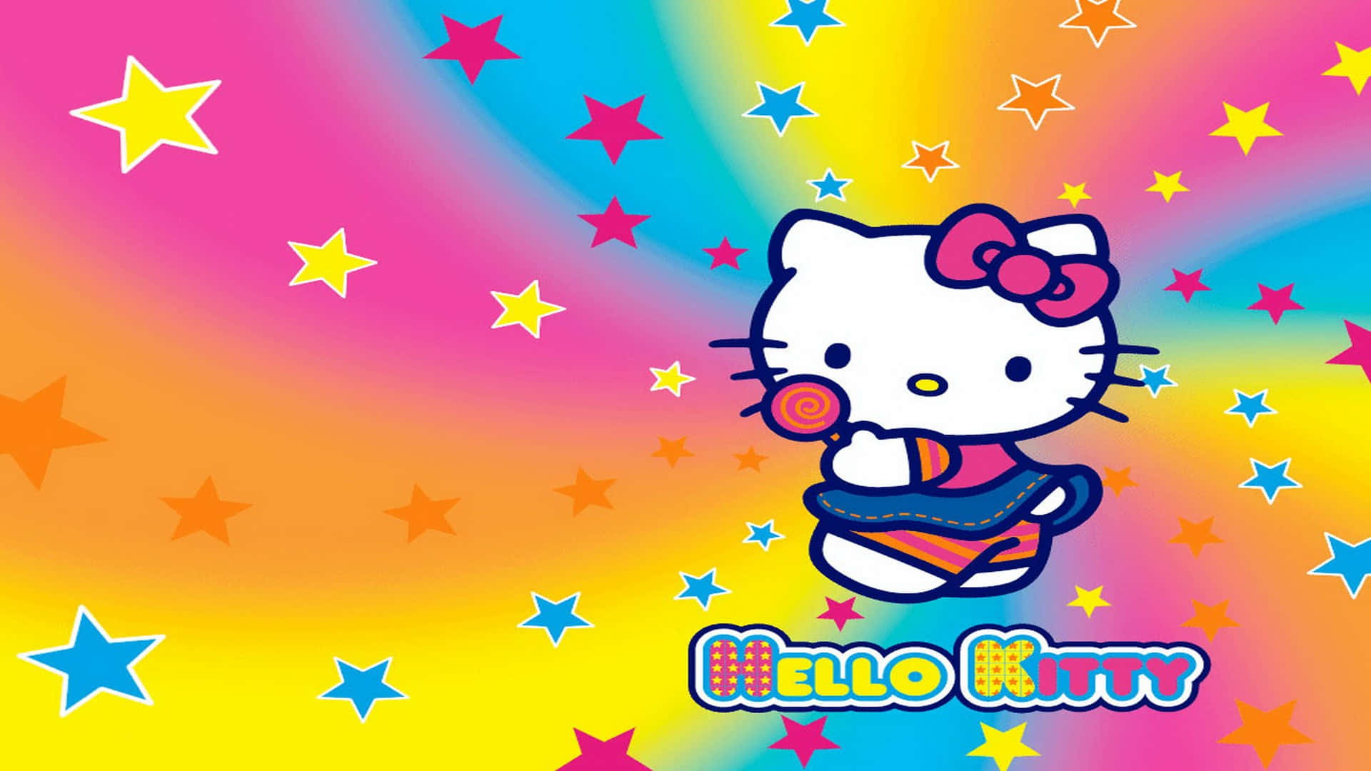 Hello Kitty в цветен спираловиден фон Тапет