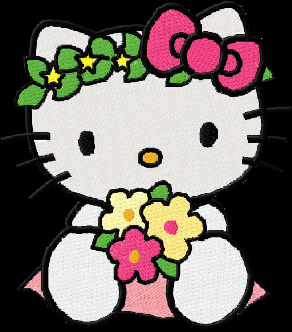 Hello Kitty Флорална бродерия Тапет
