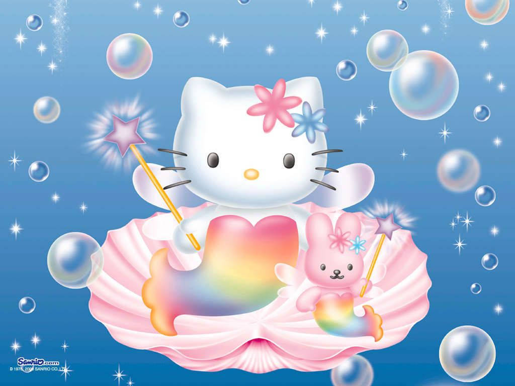 Анимационен заек сирена и Hello Kitty PFP Тапет