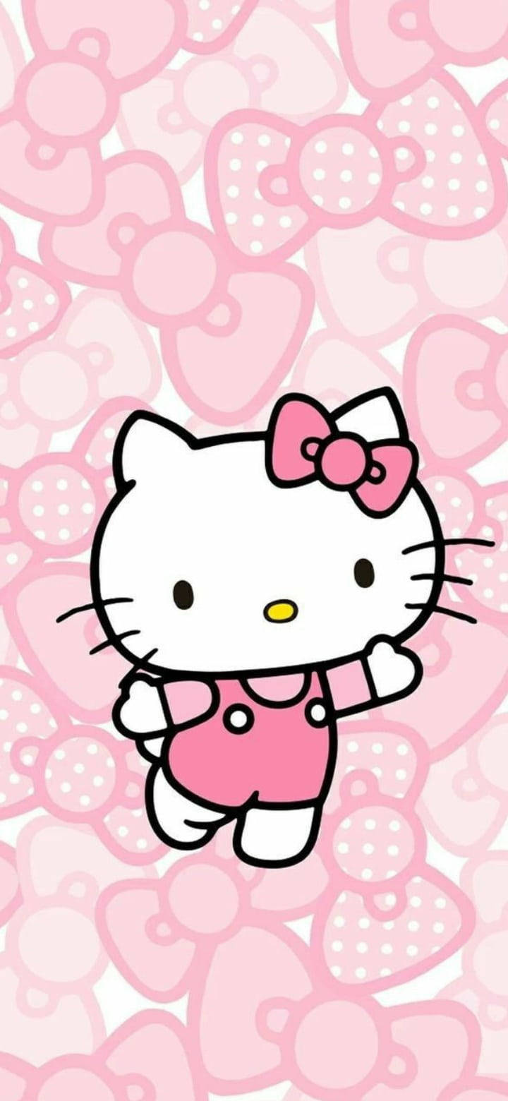 Розова Hello Kitty с различни панделки Тапет