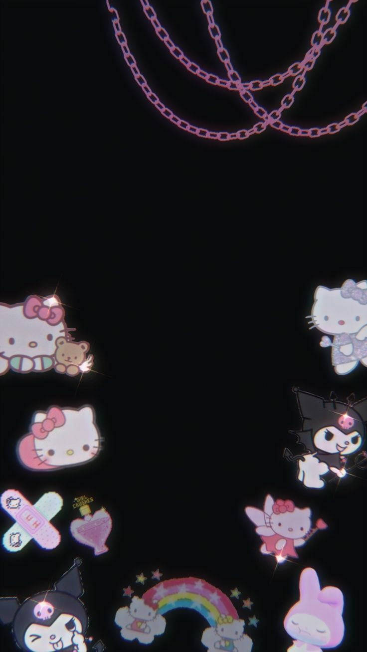 Черна Hello Kitty и герои на Sanrio Тапет