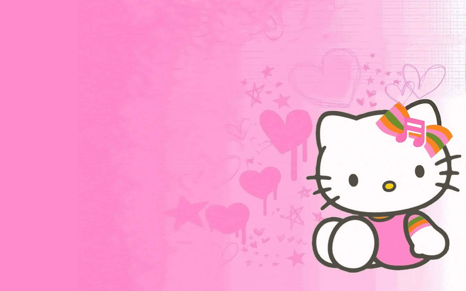 Hello Kitty с оранжева и зелена панделка фон Тапет