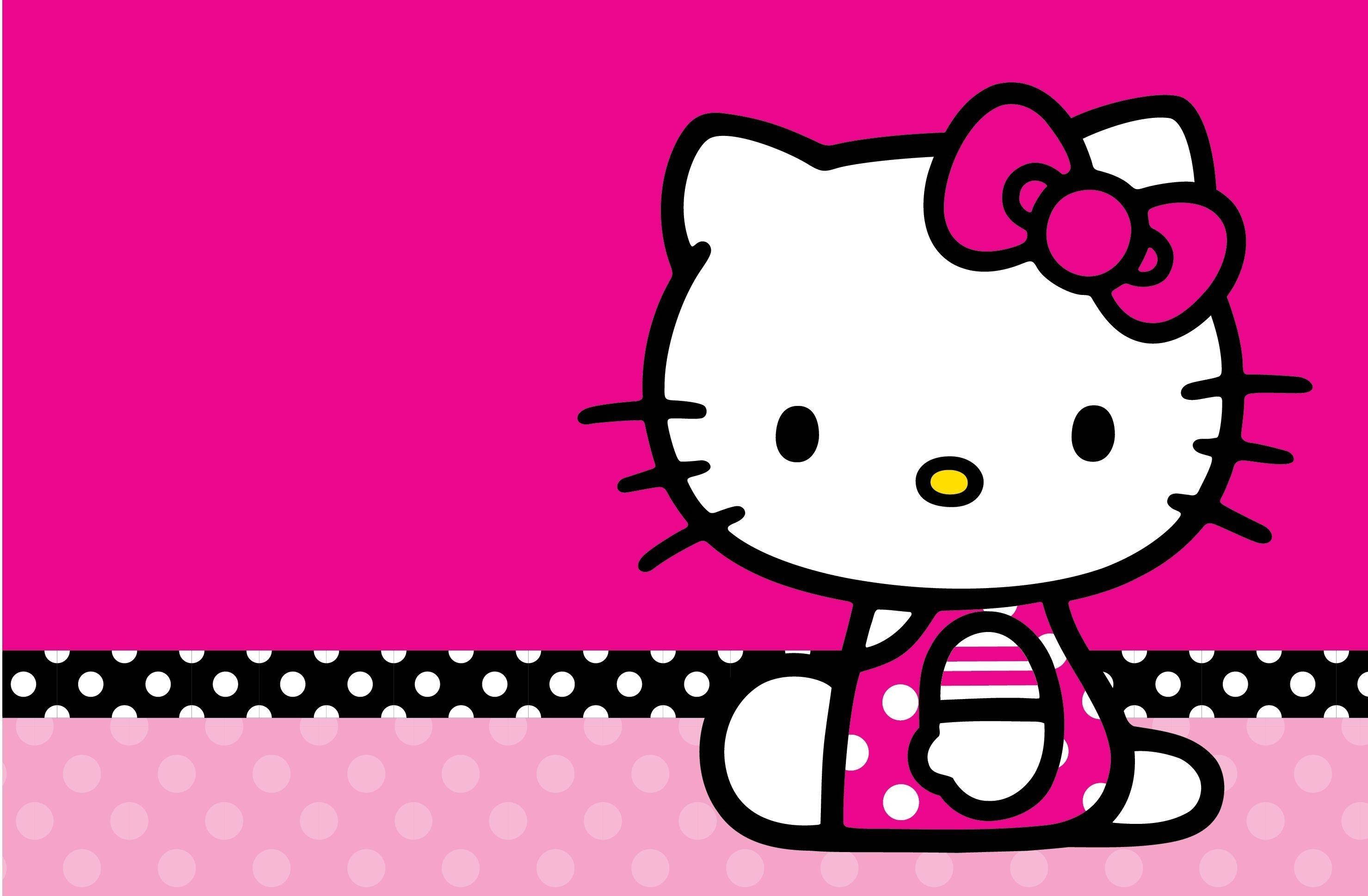 Розова Hello Kitty на секциониран фон Тапет
