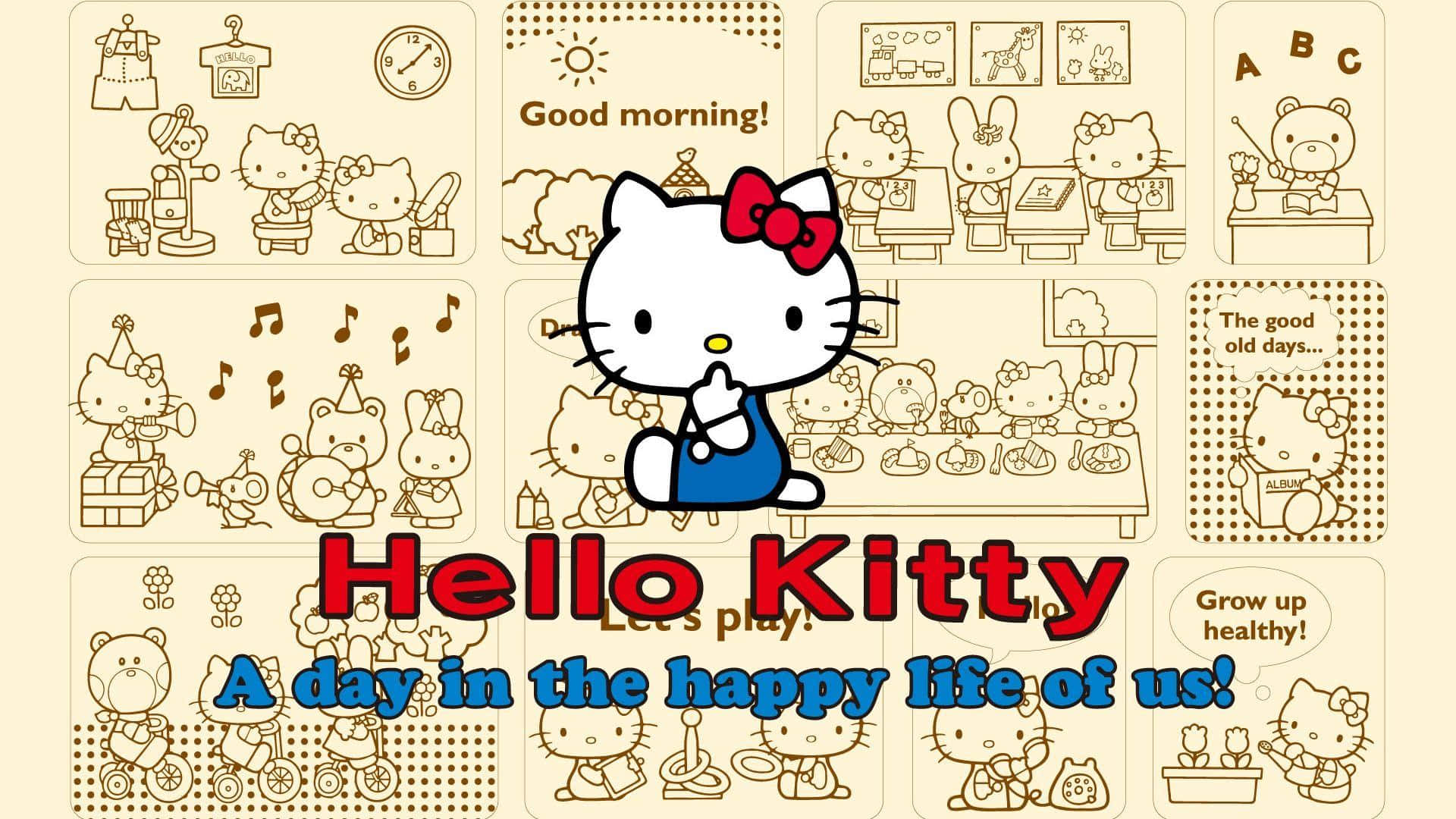 Hello Kitty Бежов Естетичен фон Тапет