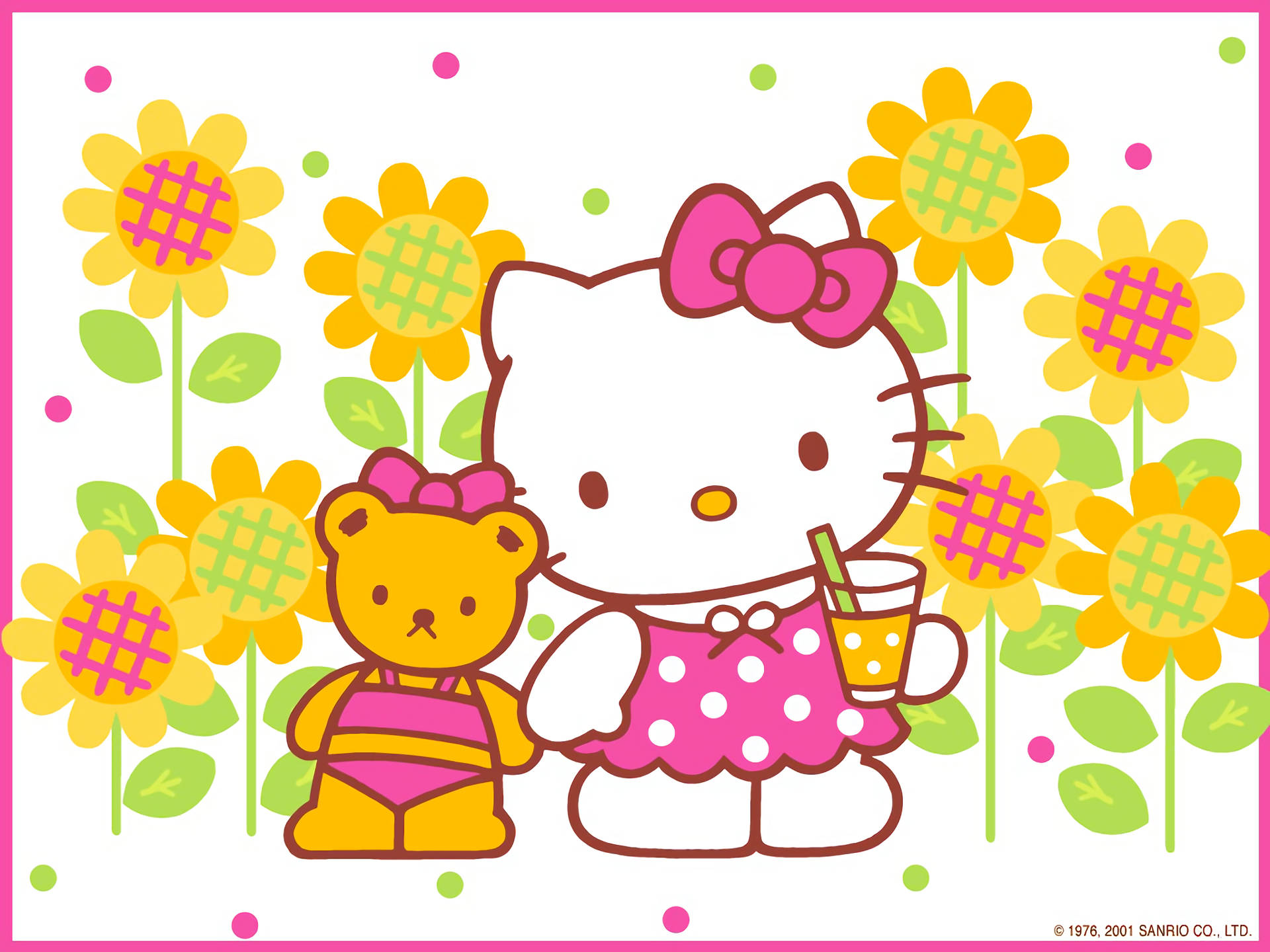 Кафяво мече и Hello Kitty естетика Тапет