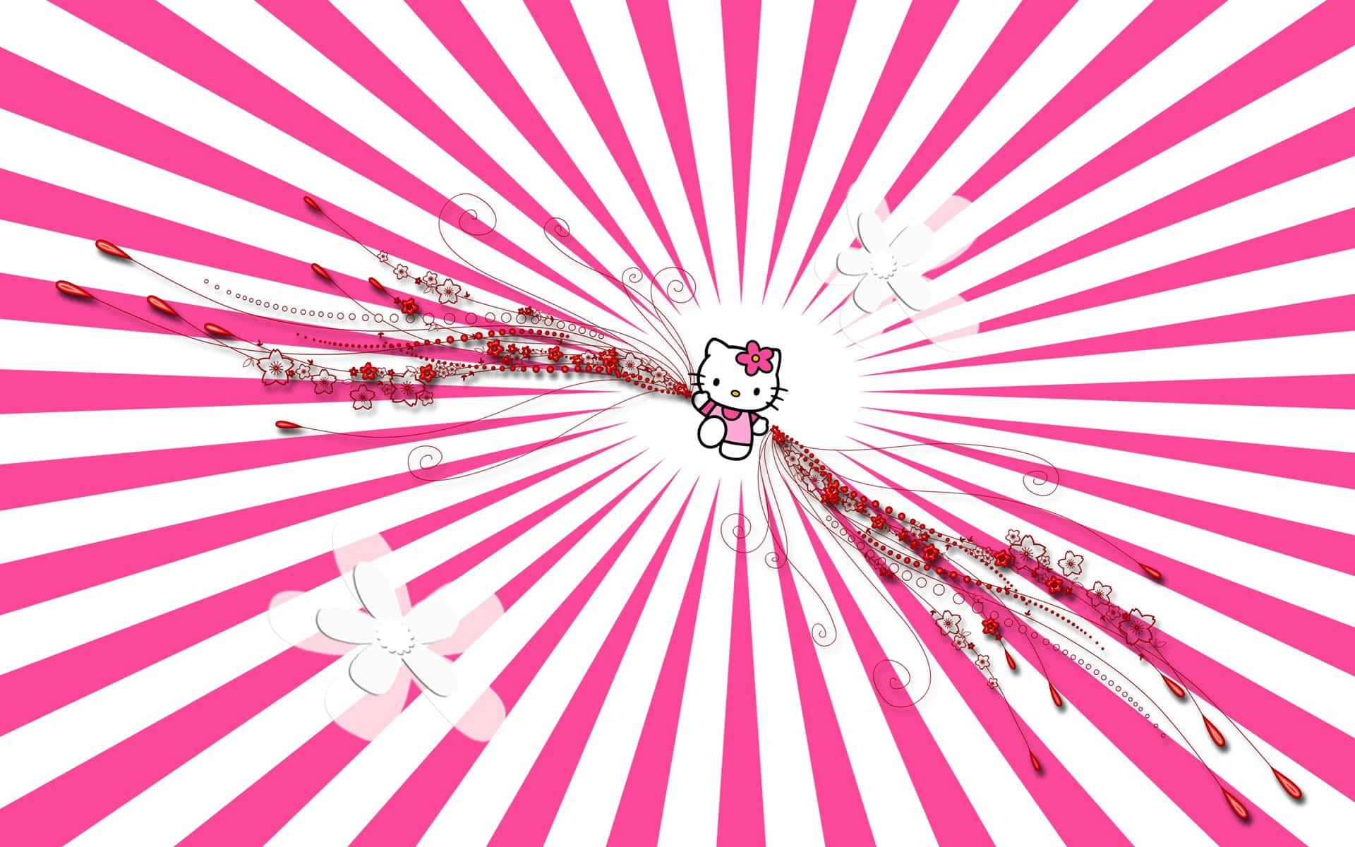 Hello Kitty в розови и бели скоростни ивици фон Тапет