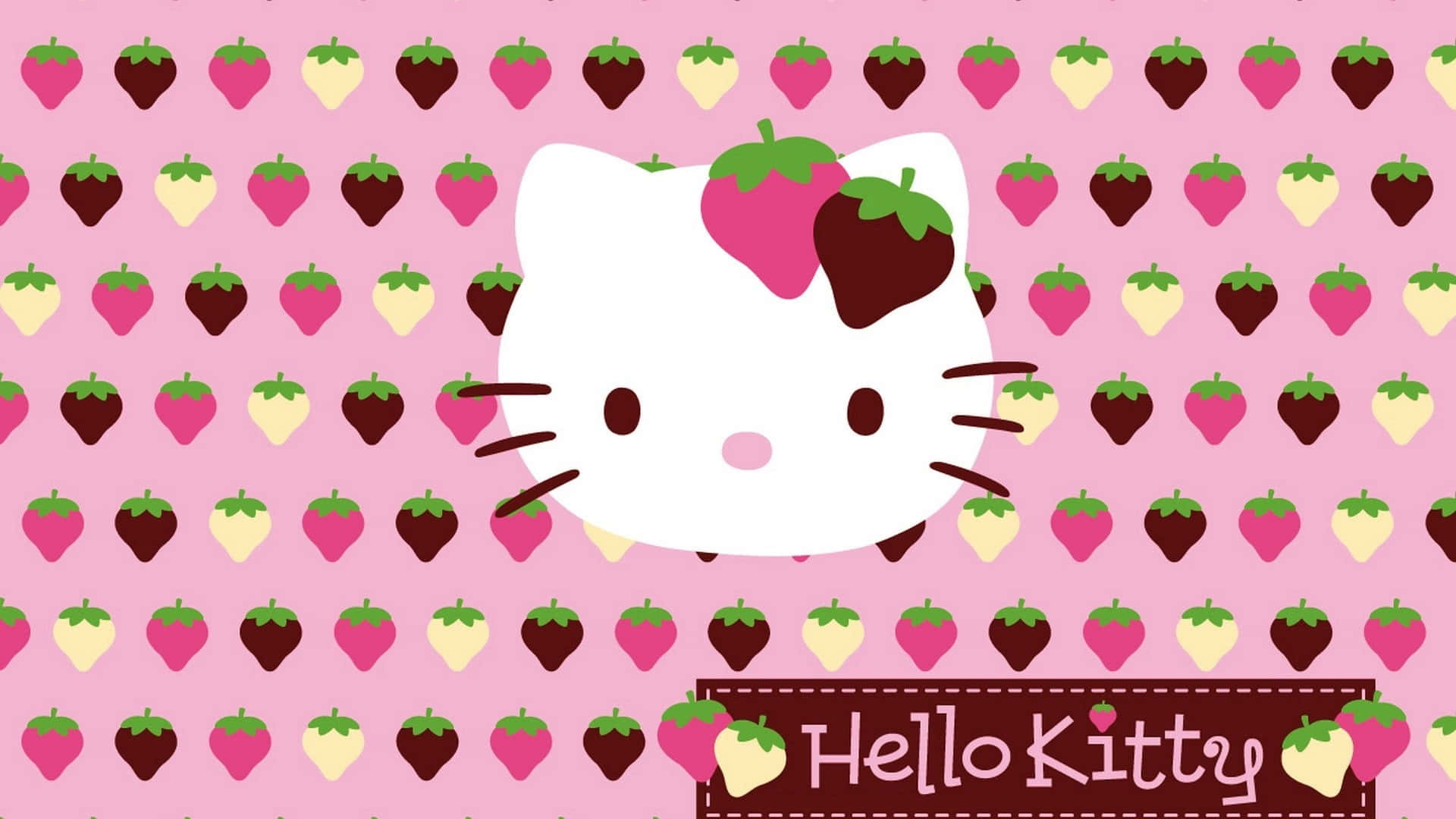 Hello Kitty на фона на ягодови шарки Тапет
