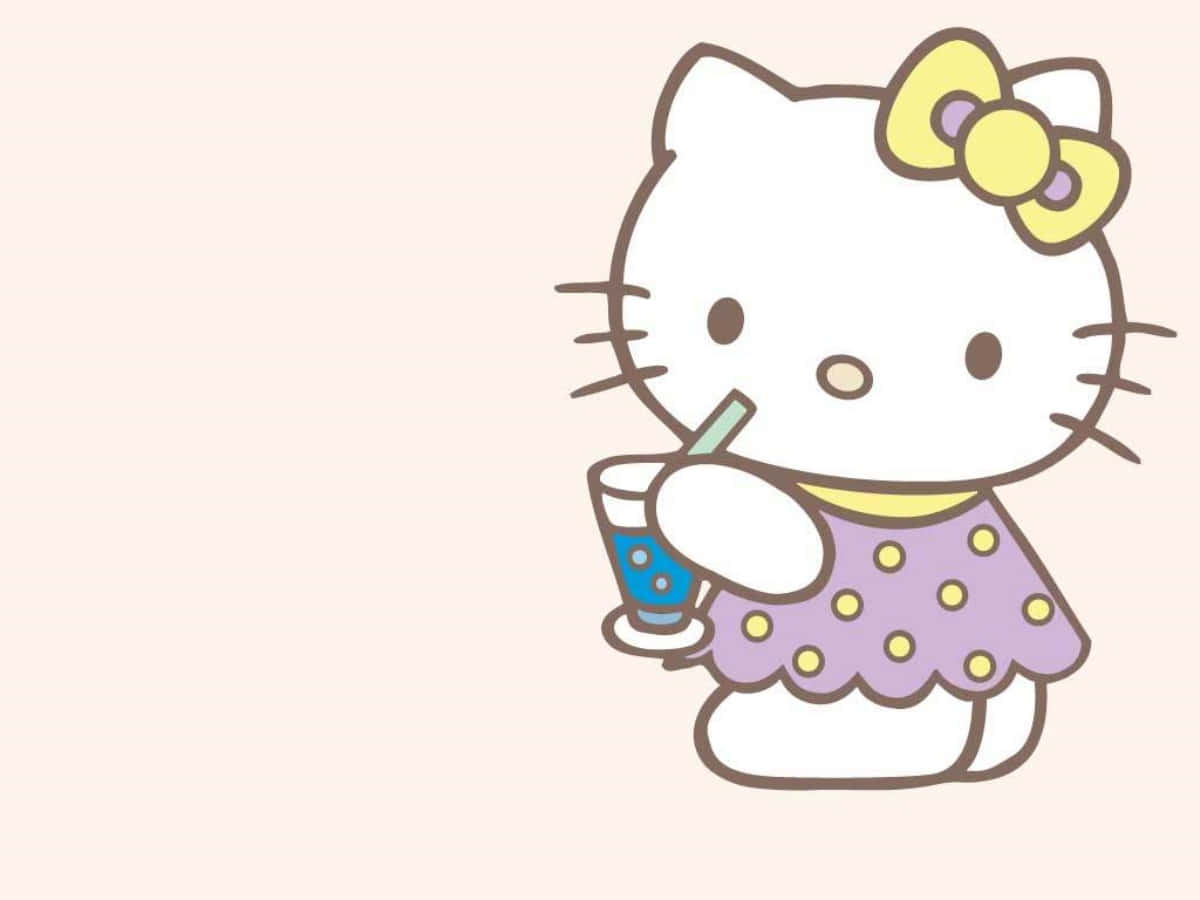 Hello Kitty пие напитка на лаптоп Тапет