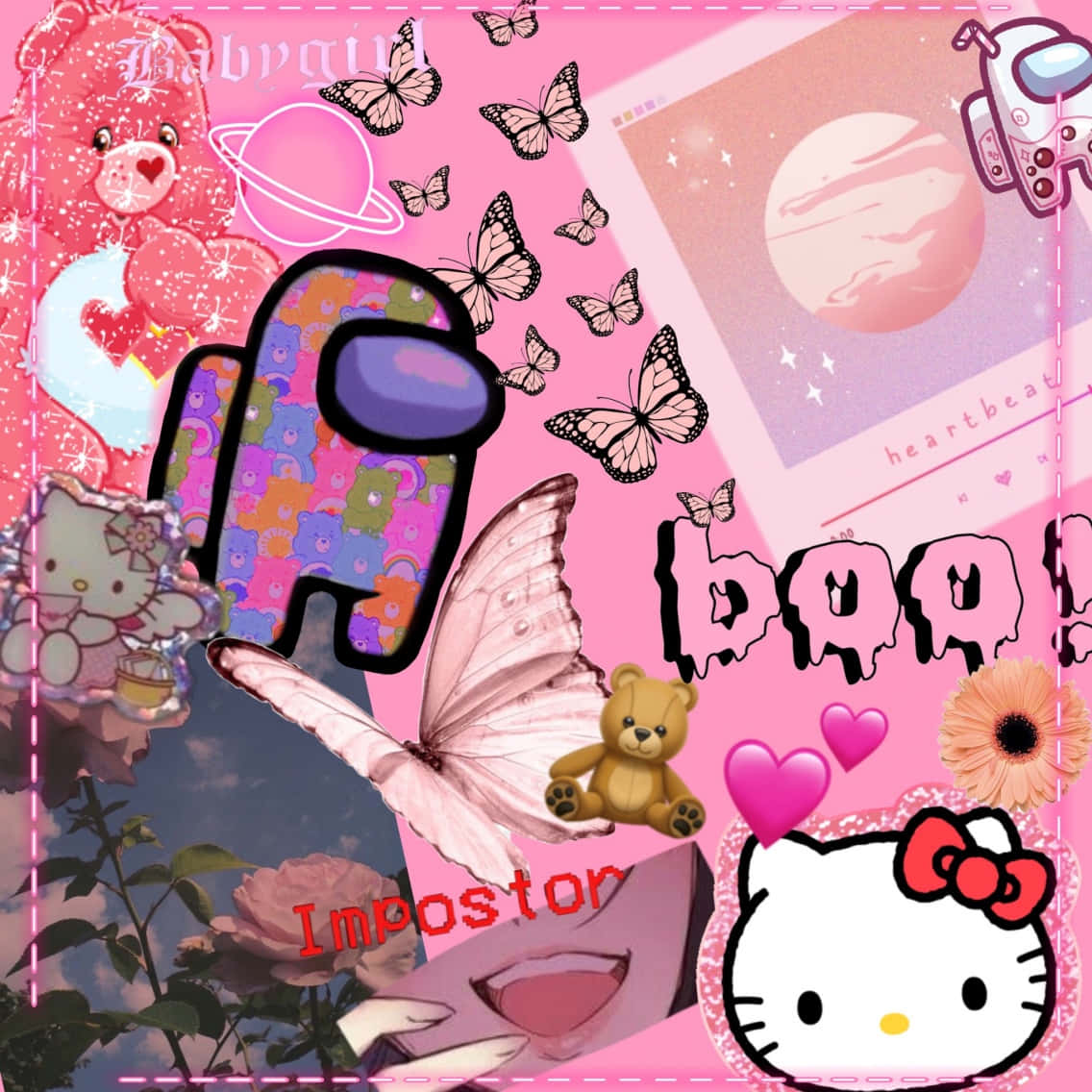 Hello Kitty, плюшево мече и други предмети на розов фон Тапет