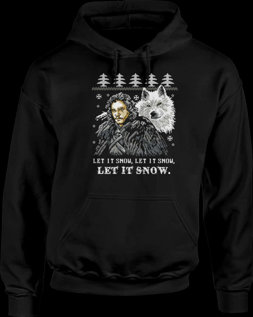 Черно зимно hoodie с графичен принт Тапет