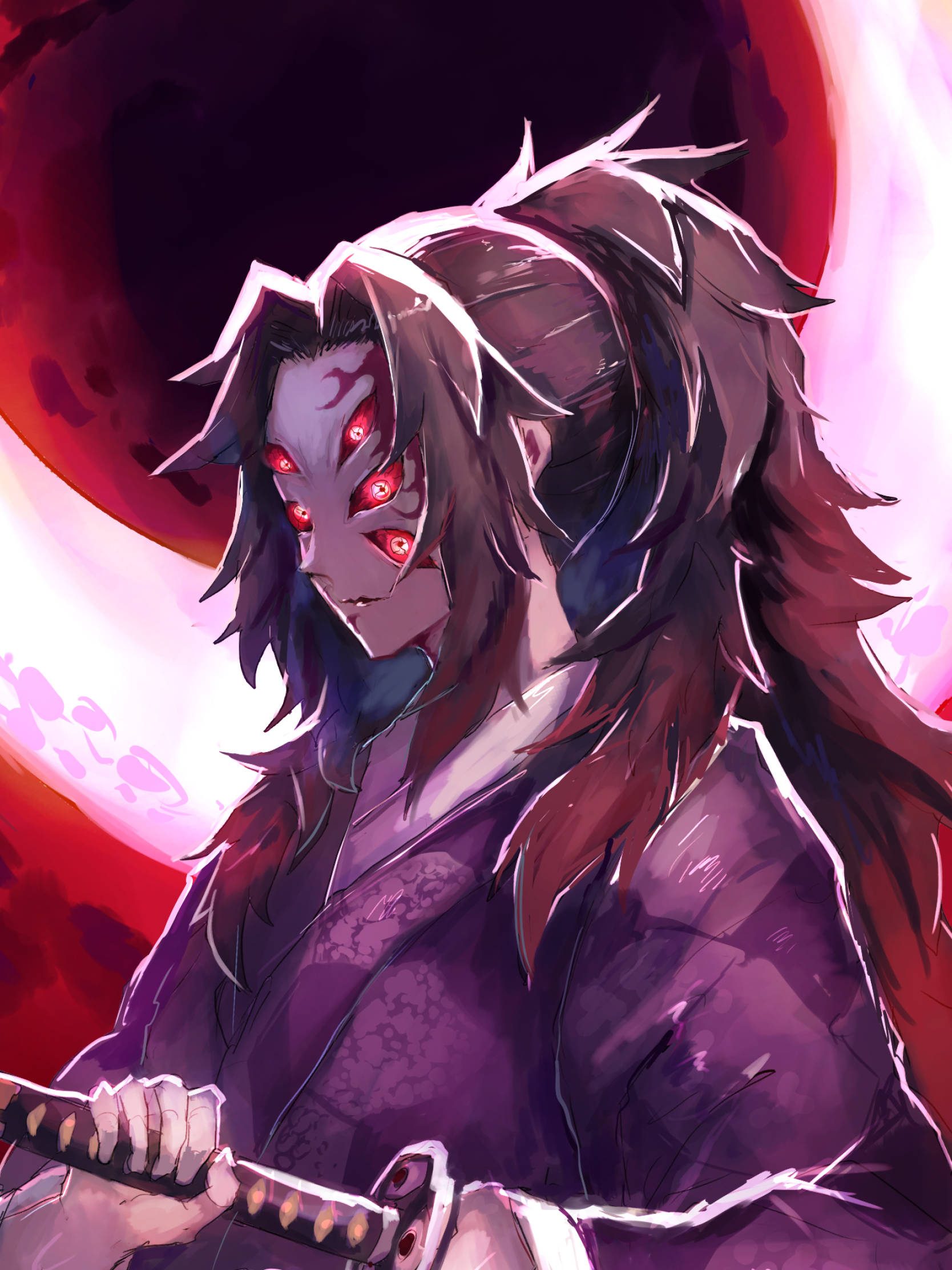 Вълнуващ тапет за iPhone с Кокушибо от Demon Slayer Тапет