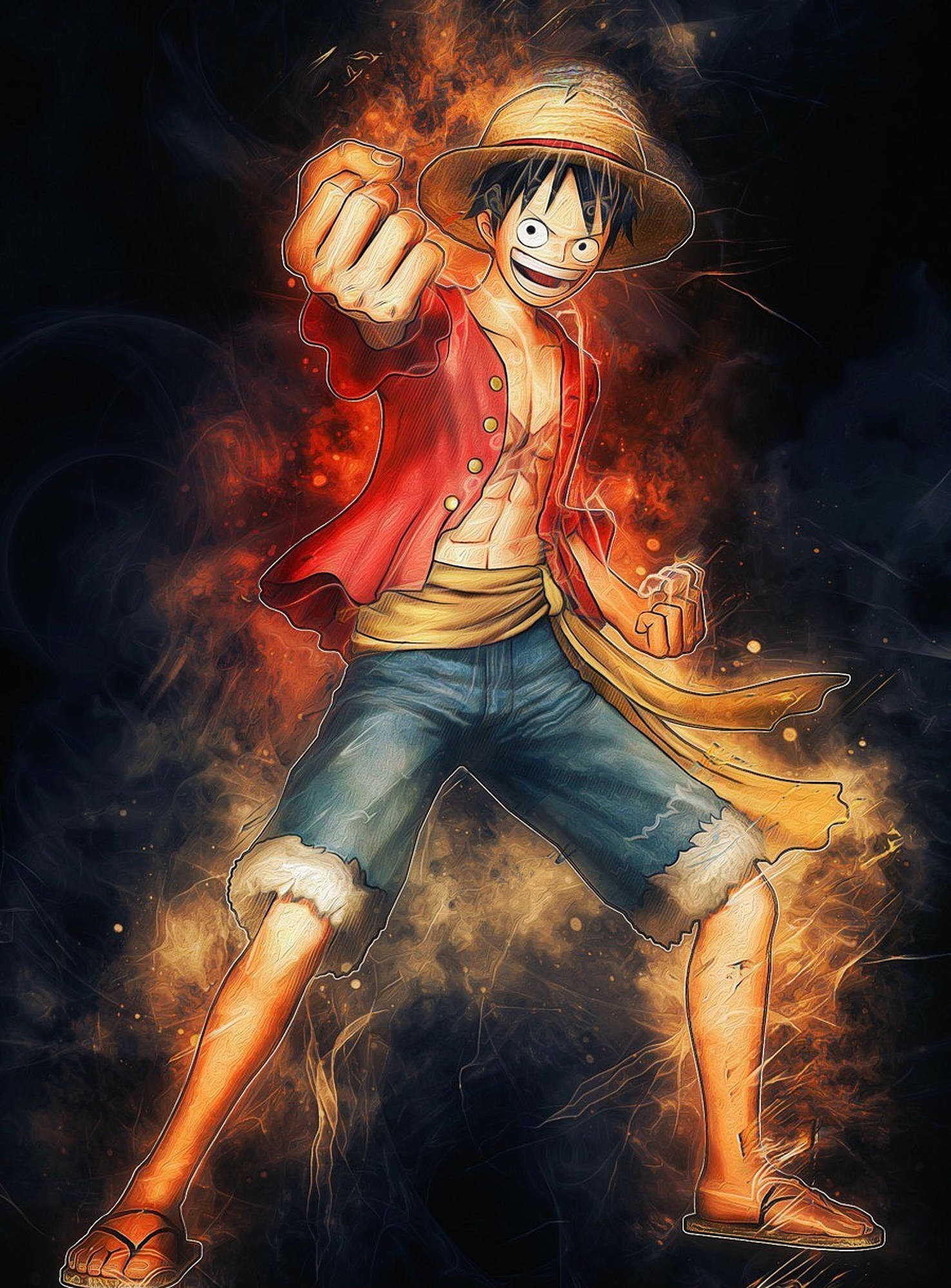 Готина тапет за iPhone с Луфи от One Piece Тапет