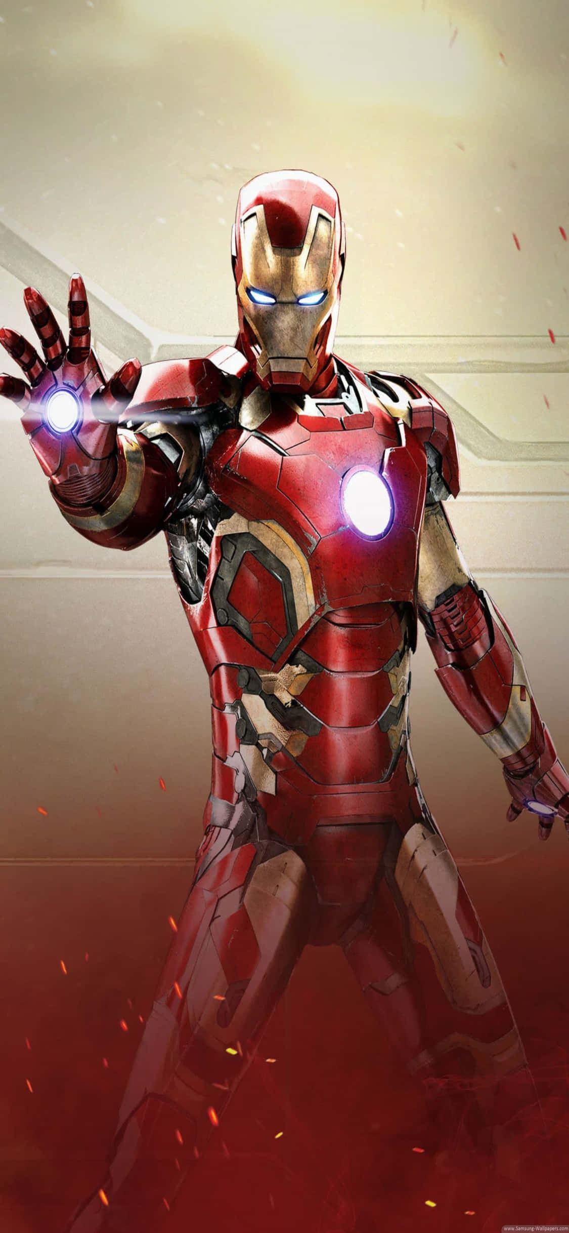iPhone X Фон с Iron Man в поза със светящи длани Тапет