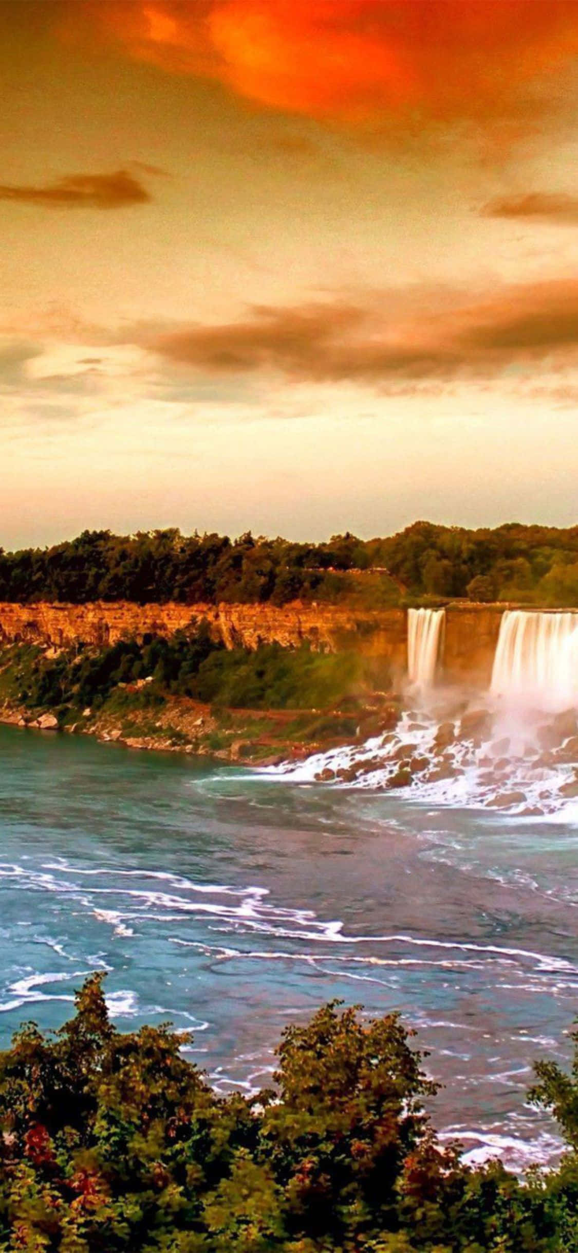 iPhone X залез Niagara Falls Канада фон Тапет
