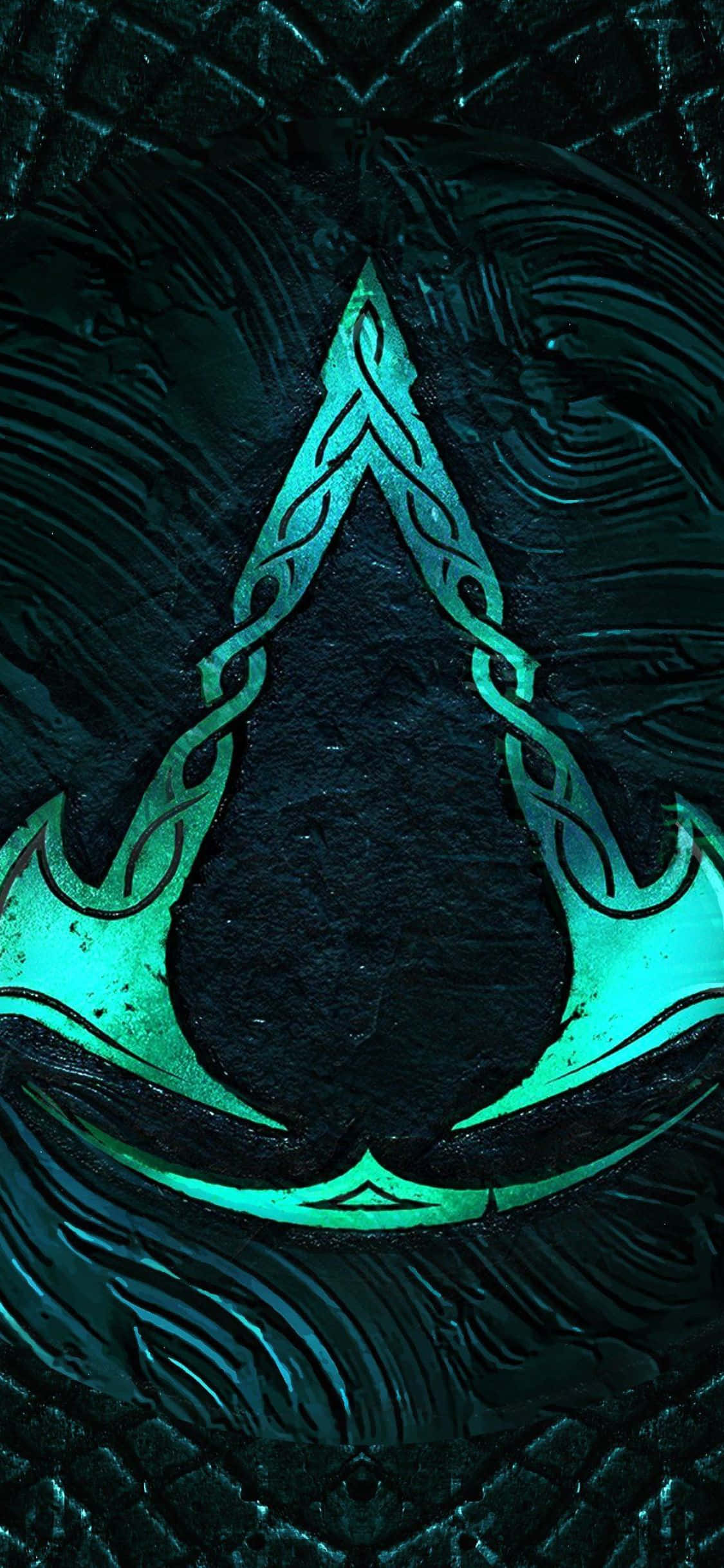 iPhone XS Assassin's Creed Valhalla зелено лого от брадви фон Тапет