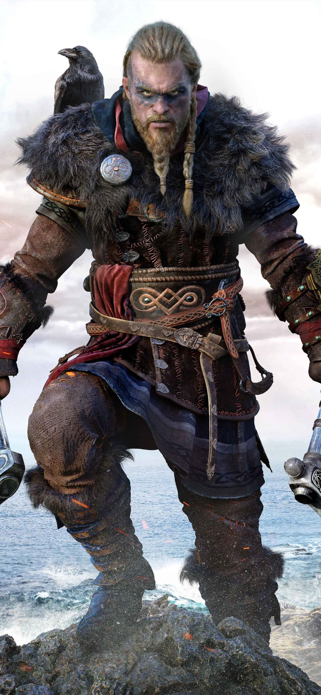 iPhone Xs Assassin's Creed Valhalla Ейвор на връх на хълм фон Тапет