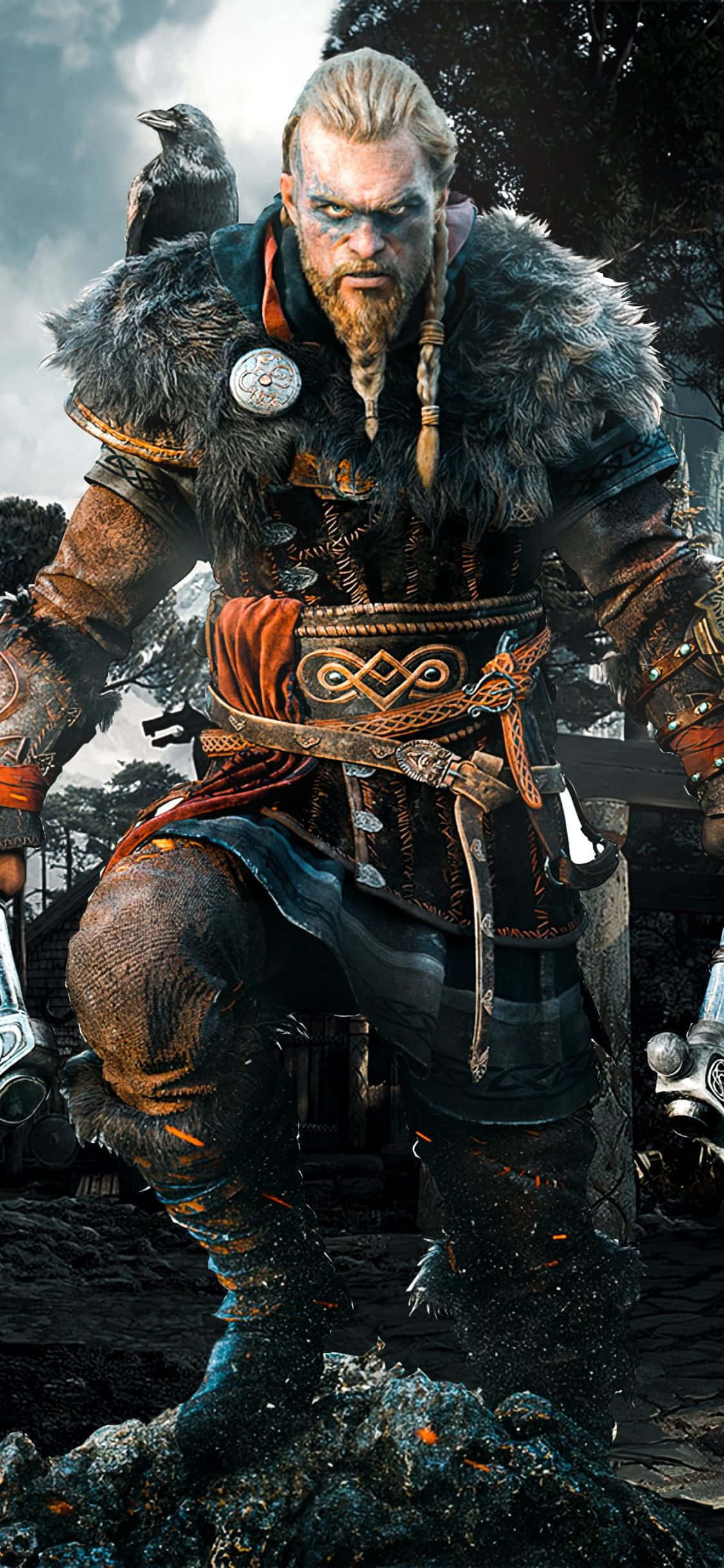 Фон за iPhone XS Assassin's Creed Valhalla с Ейвор, излизащ от море Тапет