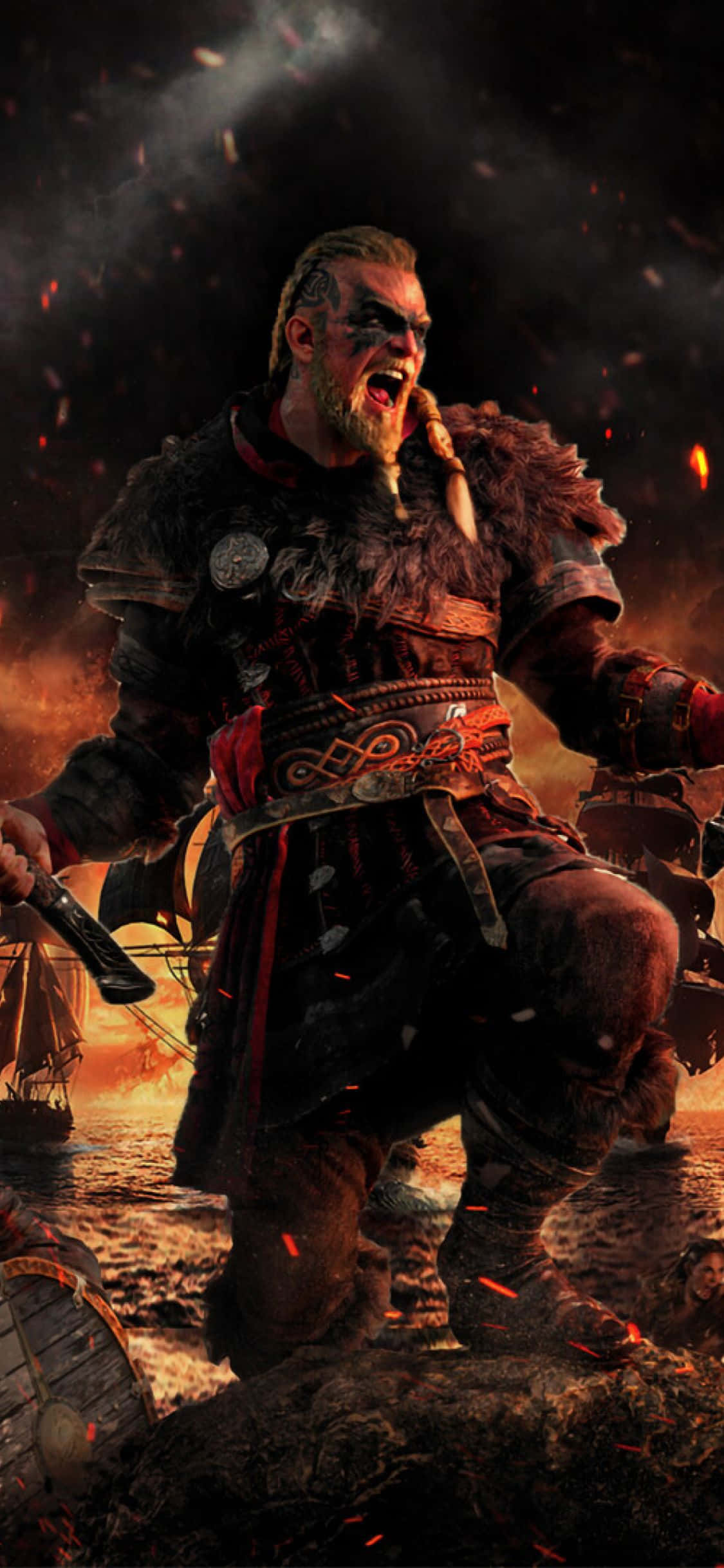 Фон за iPhone XS Assassin's Creed Valhalla с крещящ Ейвор Тапет