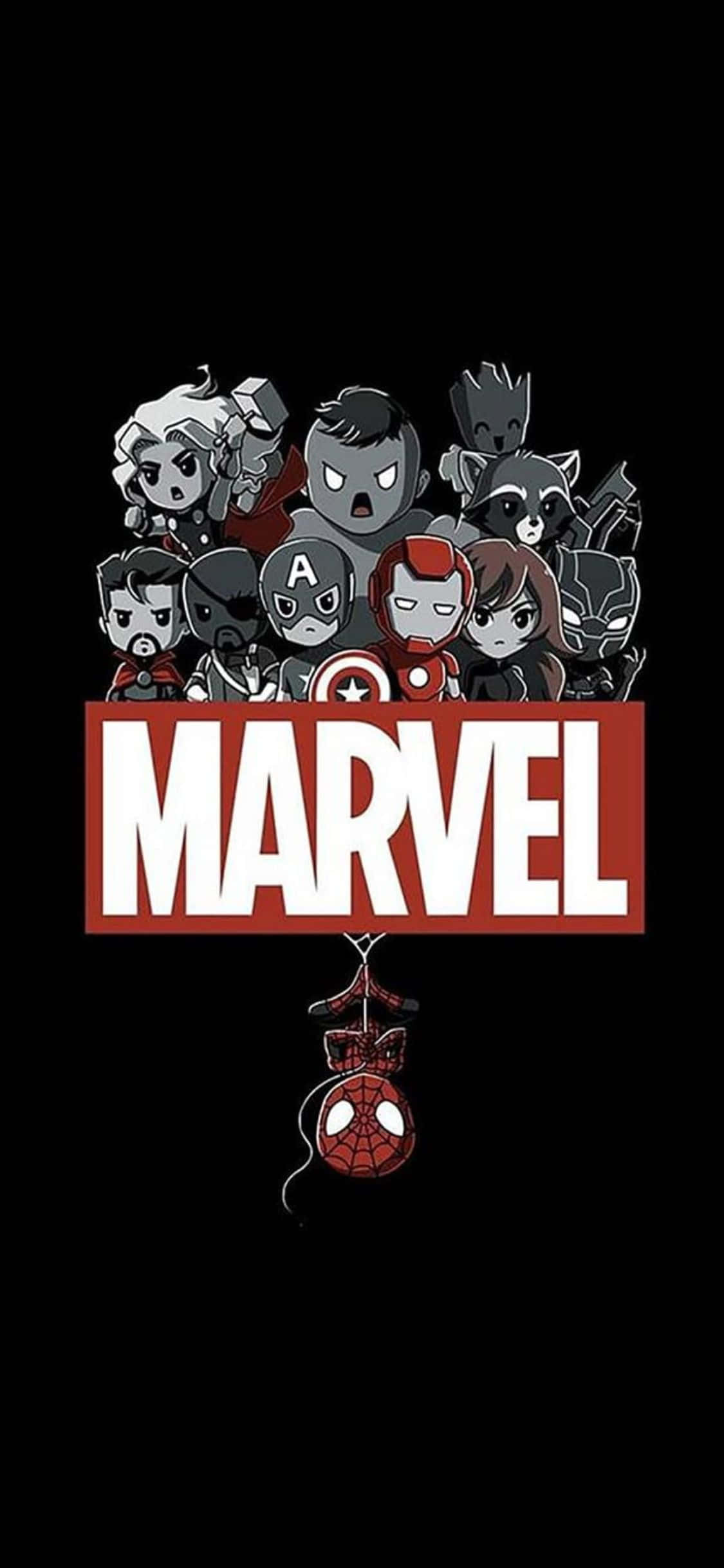 Чиби супергерои iPhone XS Marvel фон Тапет