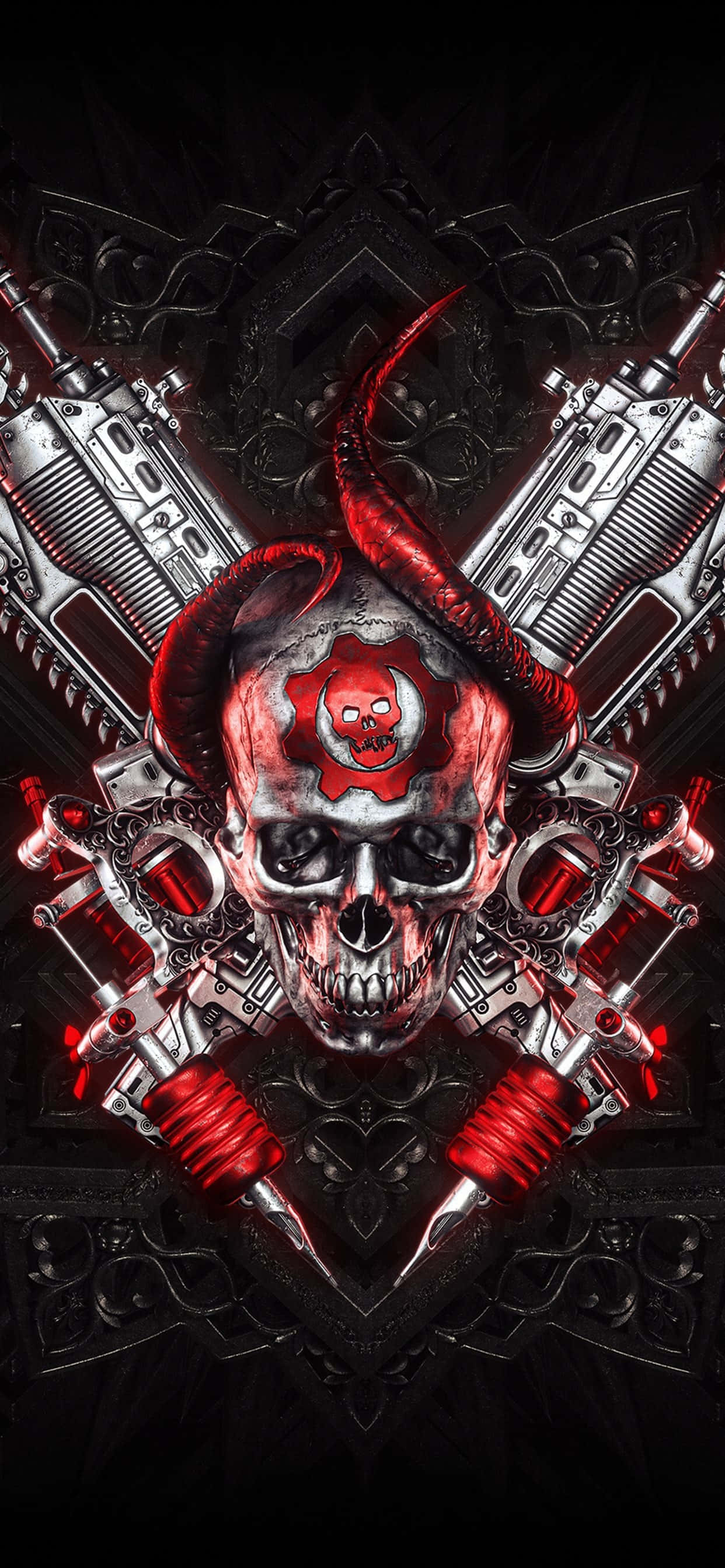 iPhone XS Max Gears Of War 5 червен и сребрист фон Тапет