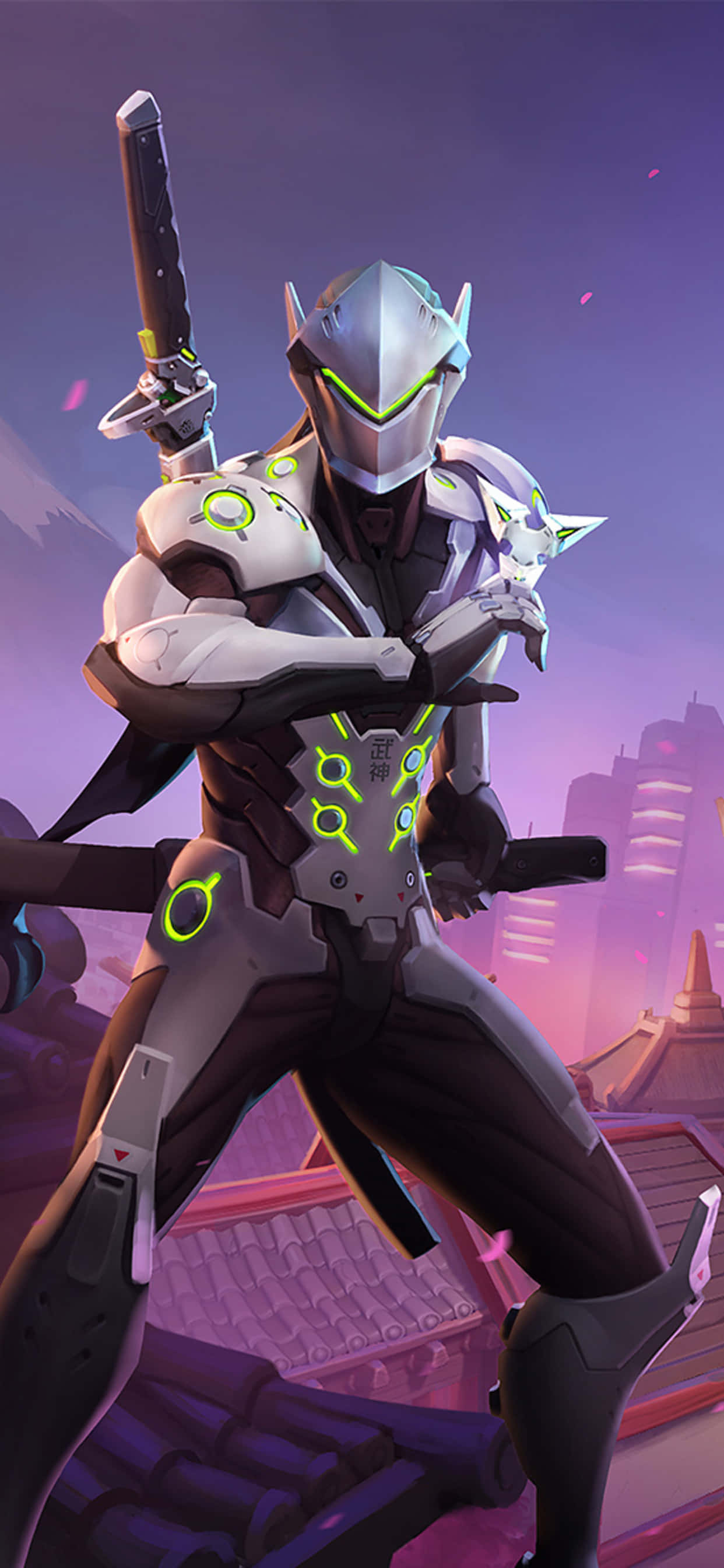 iPhone XS Max Overwatch фон Genji бял костюм Тапет