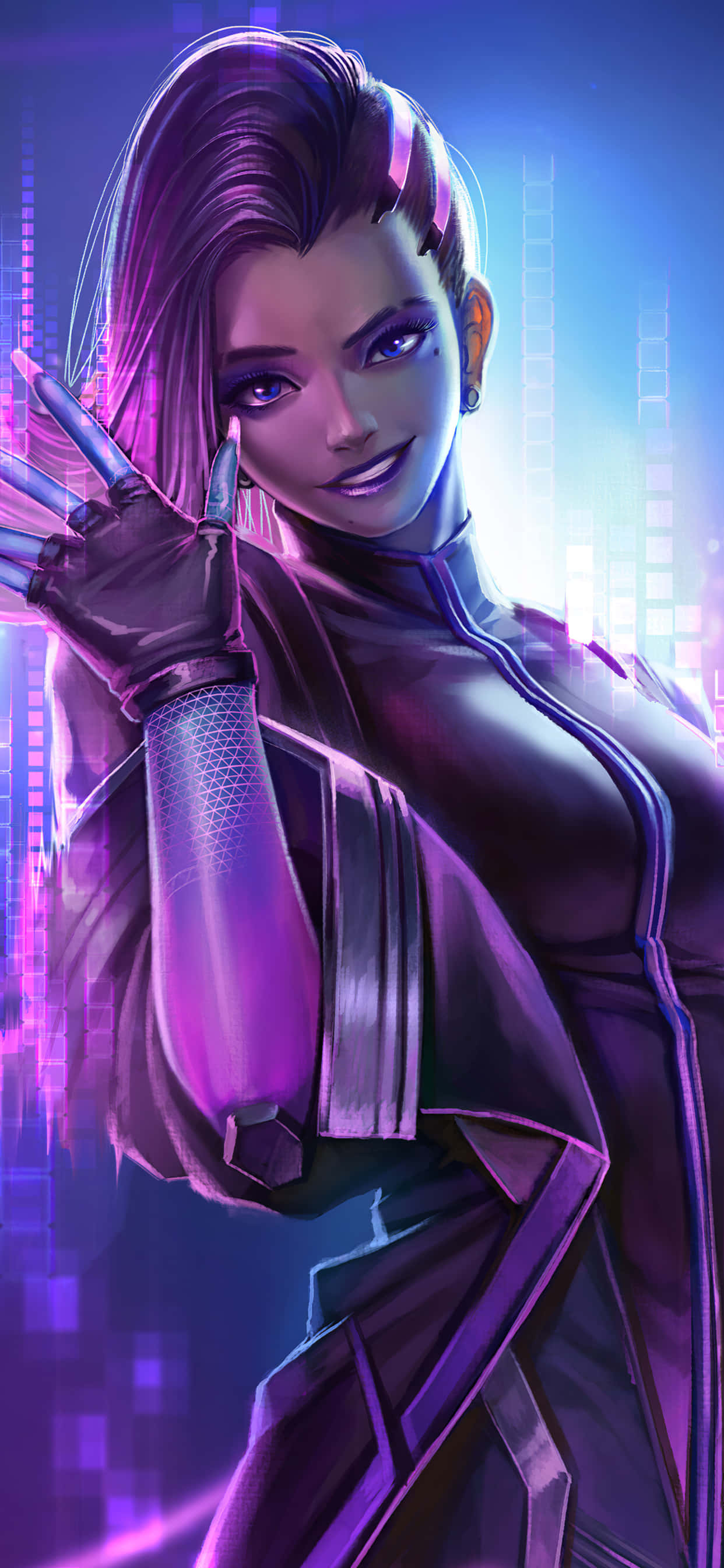 Фон за iPhone XS Max от Overwatch с Sombra, махаща с ръка Тапет