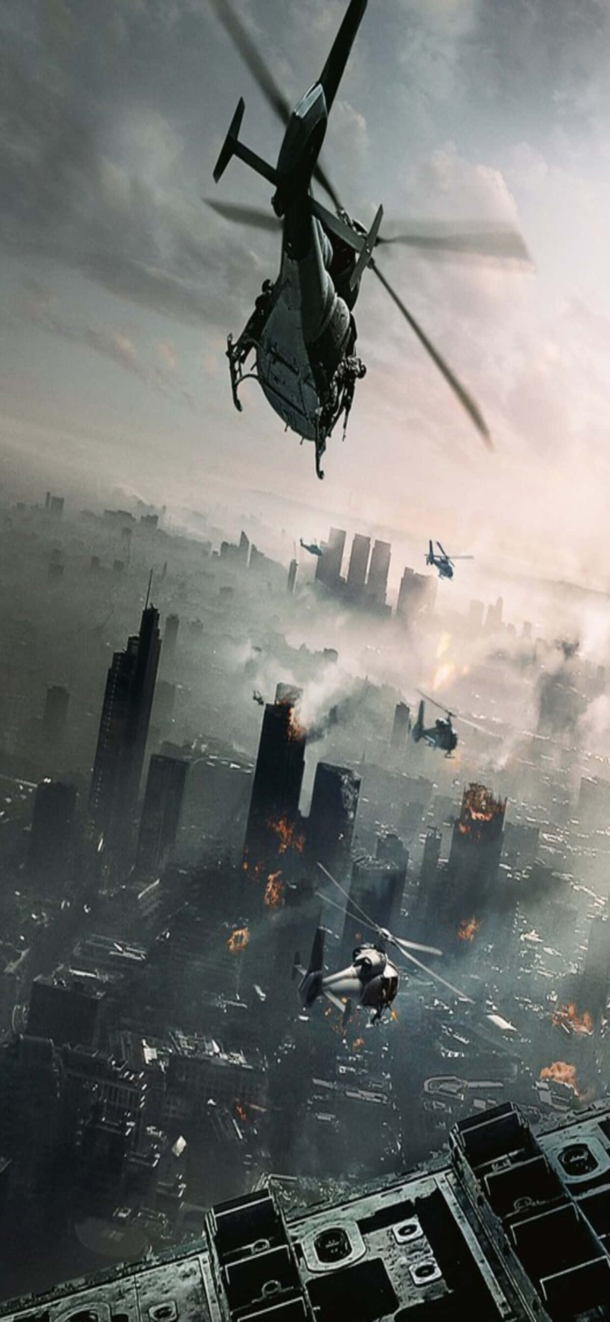 Хеликоптер над град iPhone XS Max World War Z фон Тапет