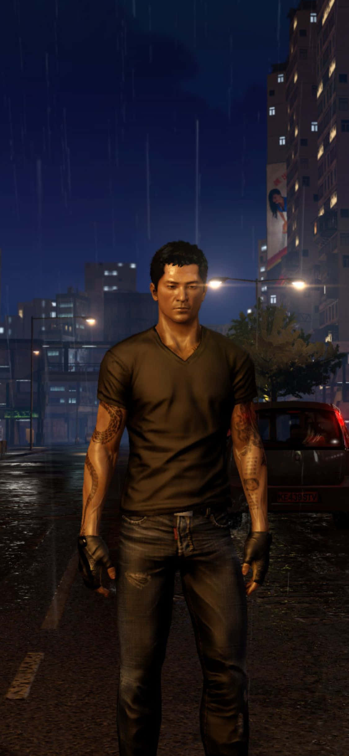 iPhone Xs Sleeping Dogs V-образно деколте дъжд фон Тапет