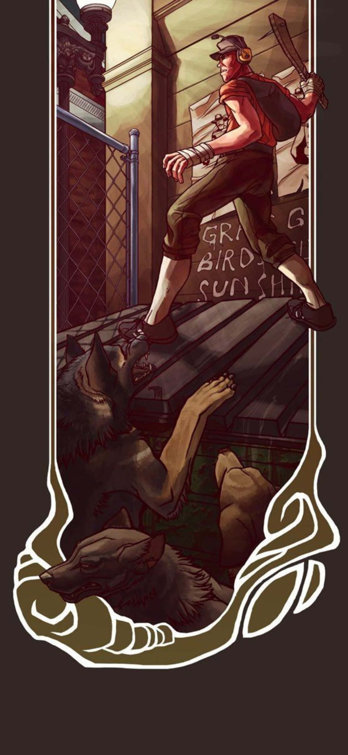 iPhone Xs Tf2 Фон Рисунок Разведчик На Мусорном Контейнере Тапет