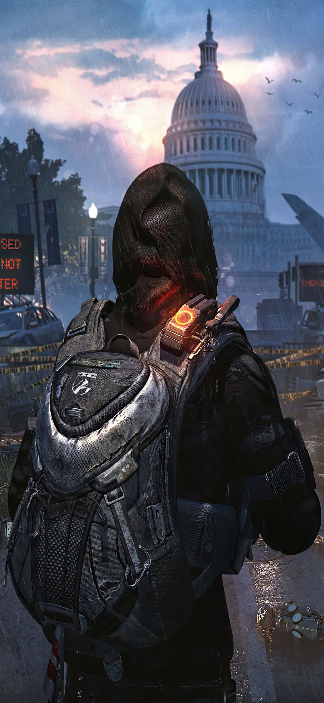 iPhone Xs The Division фон с качулиран мъж във Вашингтон Тапет