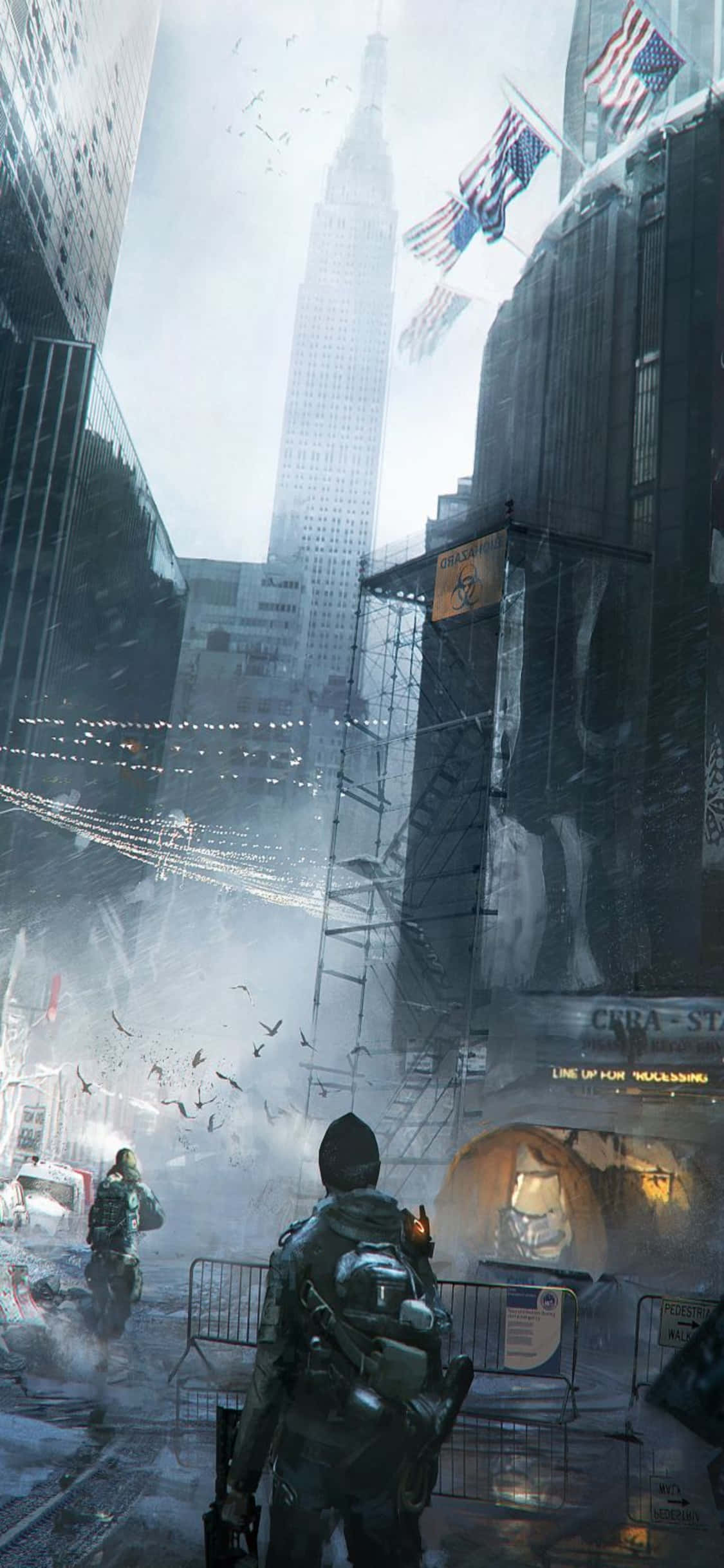 iPhone Xs The Division фон с отряд, движущ се през дим Тапет