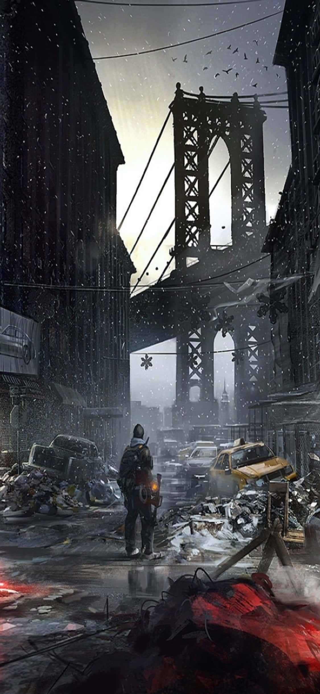 iPhone Xs The Division Фон Разрушена улица в Ню Йорк Тапет