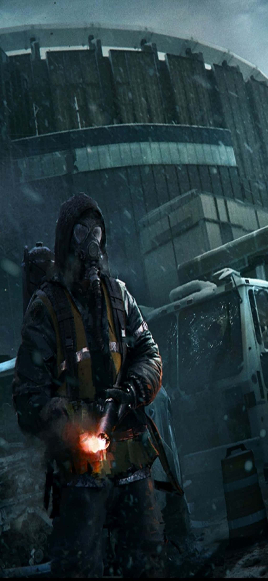 iPhone Xs The Division фон с мъж в снега Тапет
