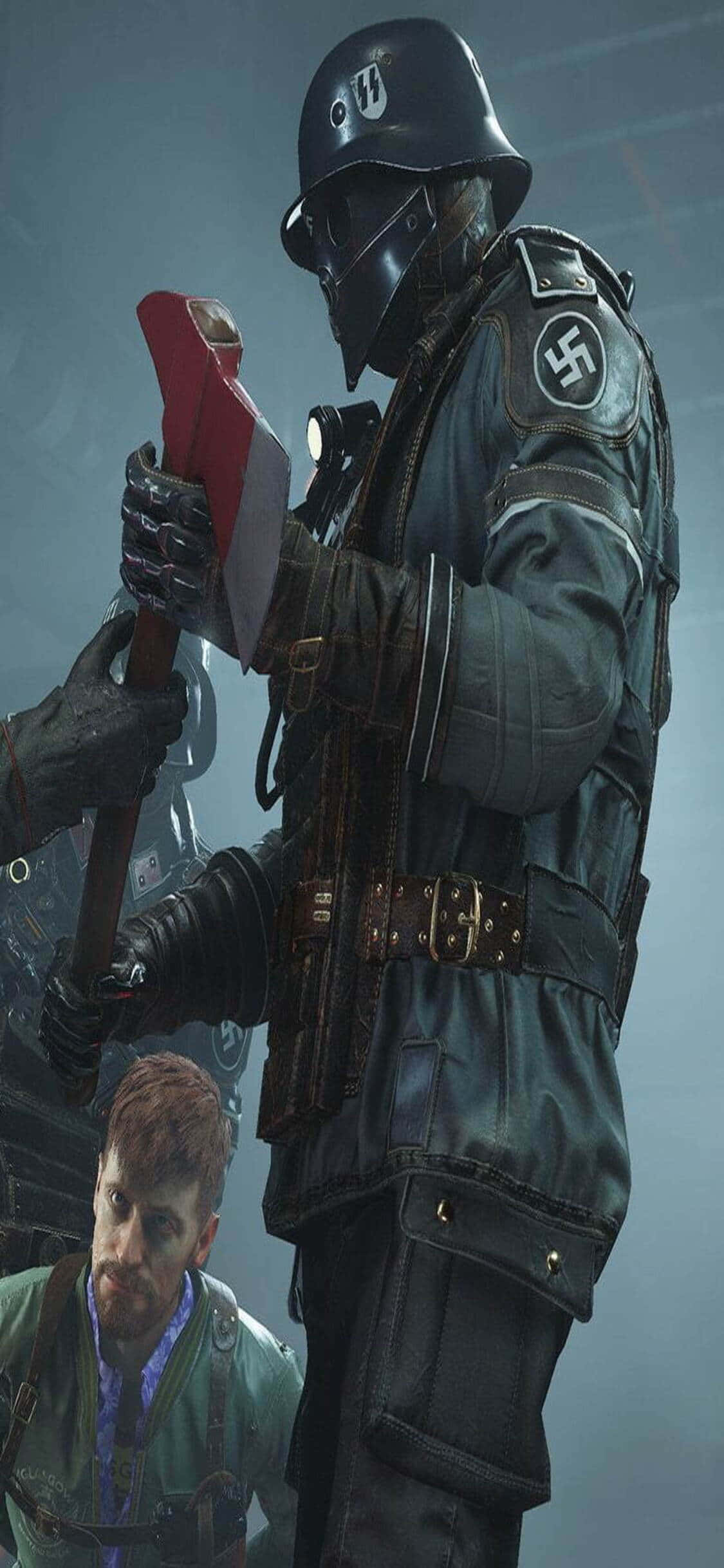 iPhone Xs Wolfenstein II Нацистски войник Брадва Фон Тапет