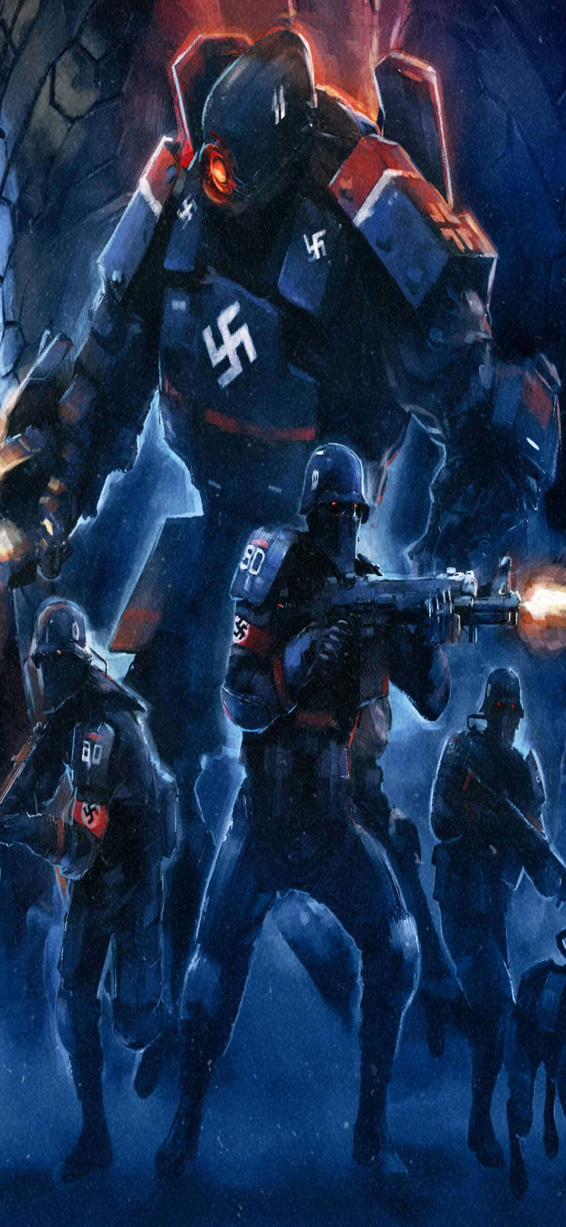 Фон за iPhone Xs с нацистки войници от Wolfenstein II Тапет