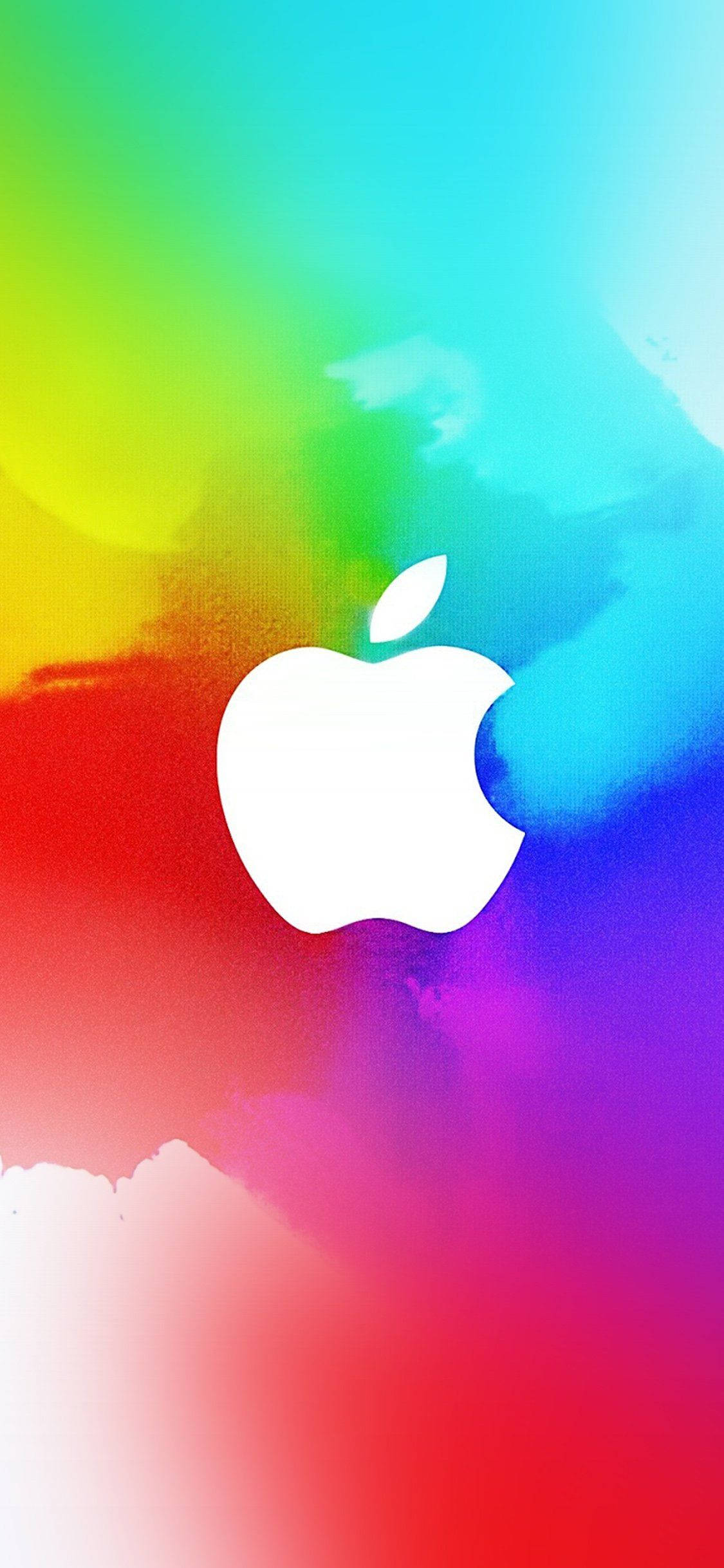 iPhone с бяло лого на Apple върху дъга Тапет
