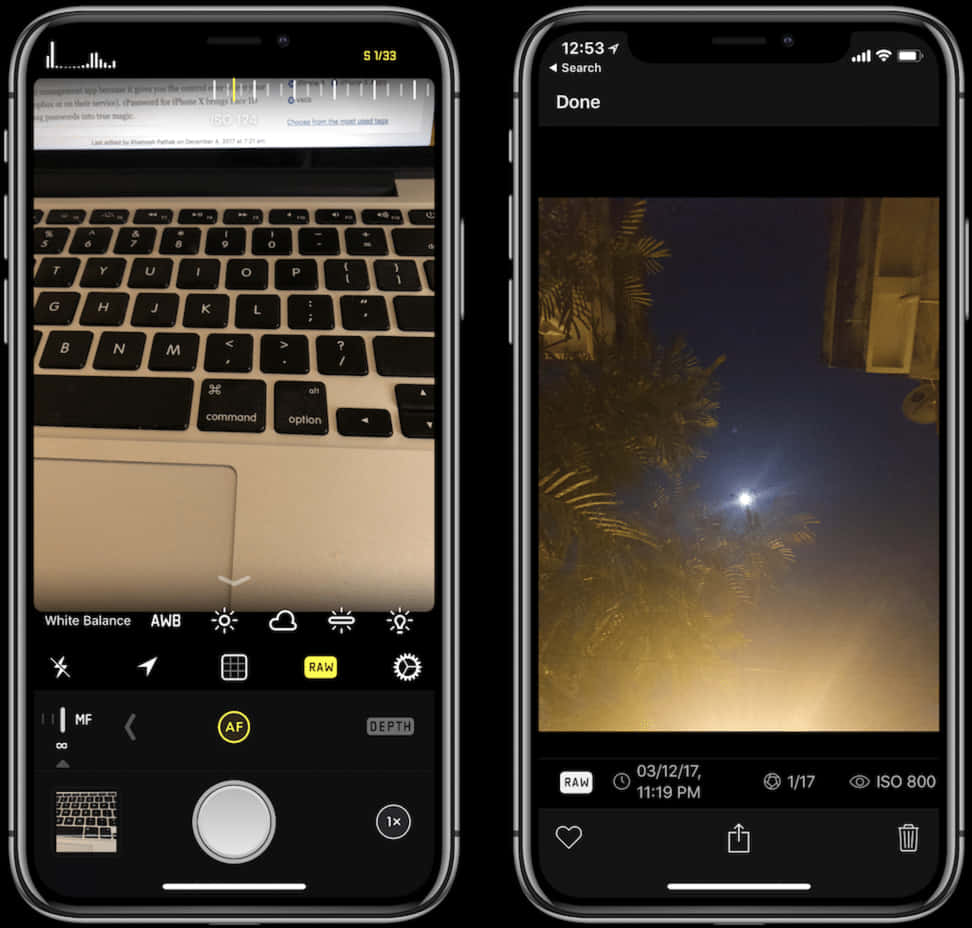 Интерфейс камера на iPhone12 за нощна фотография Тапет