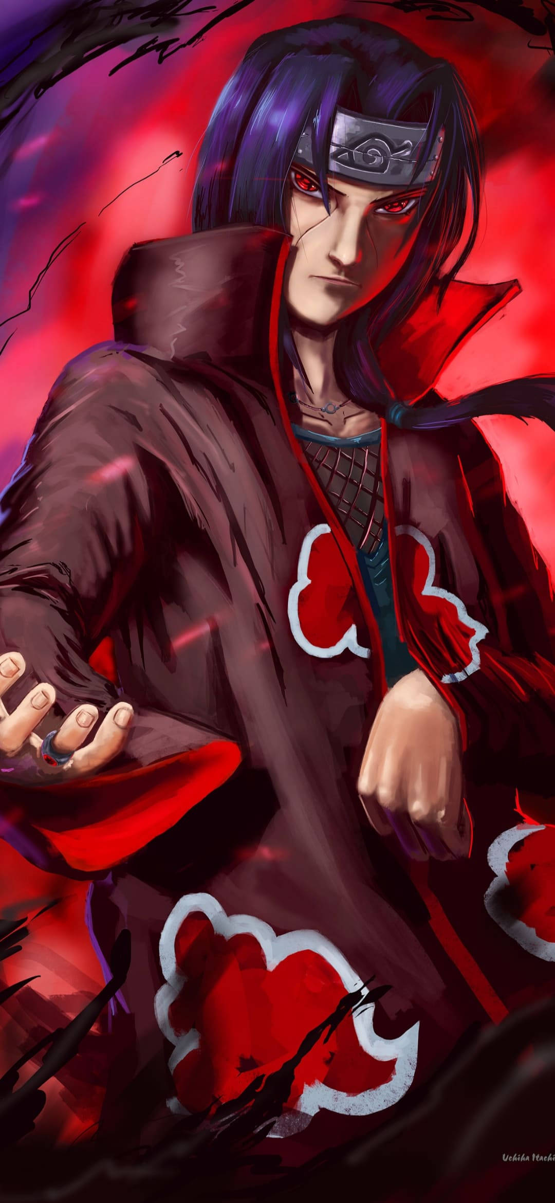 Телефон Itachi на червен фон Тапет