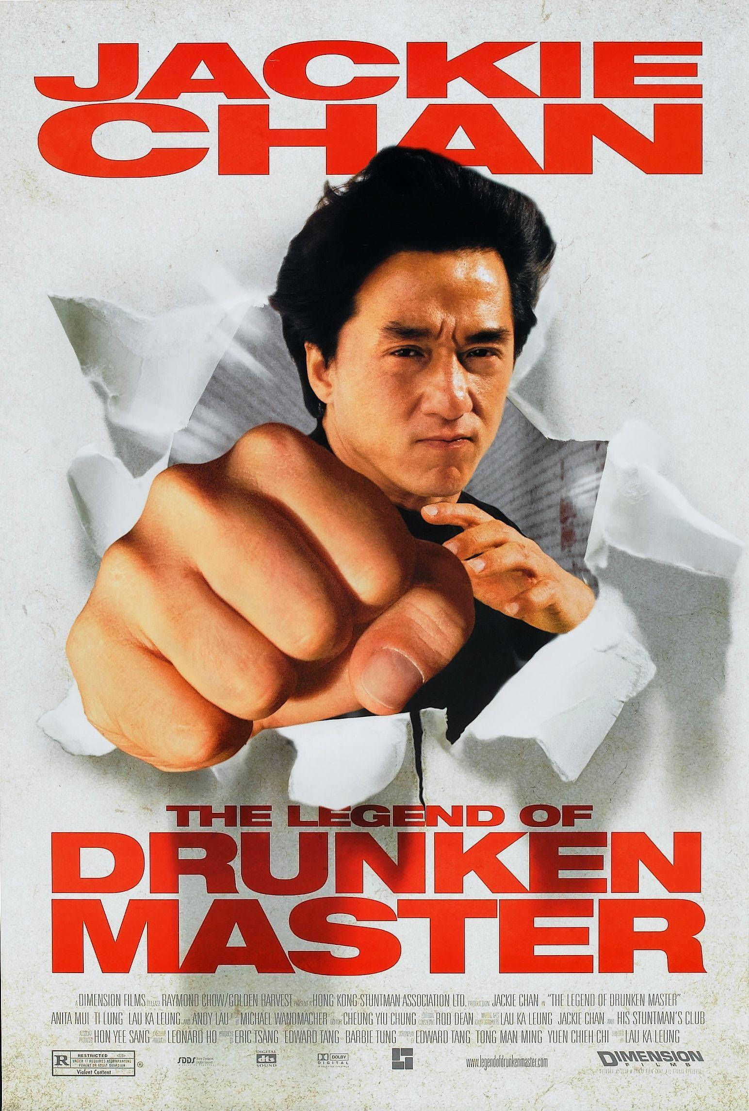 Динамичен Jackie Chan в център на внимание - Изкуство на филмов плакат Тапет