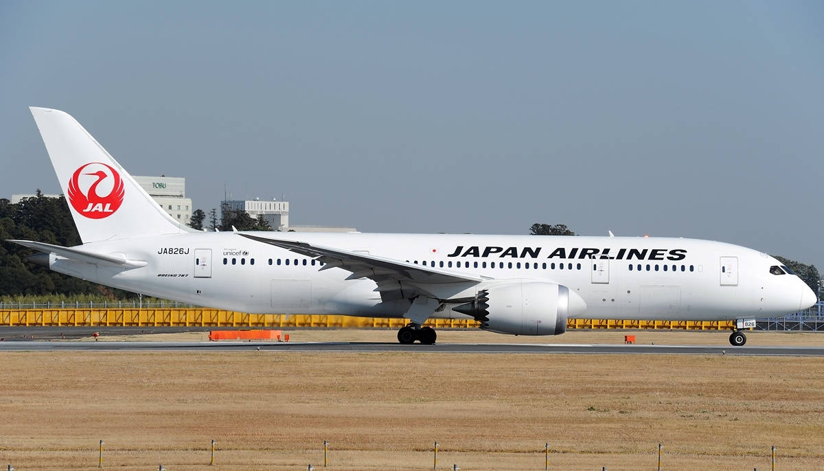 Самолет на Japan Airlines на пистата Тапет