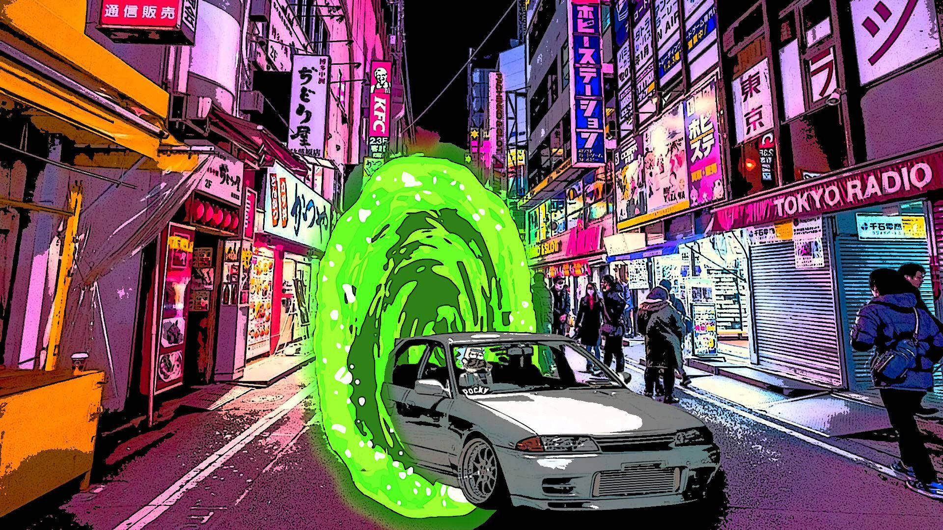 JDM Естетика Рик и Морти Арт Тапет