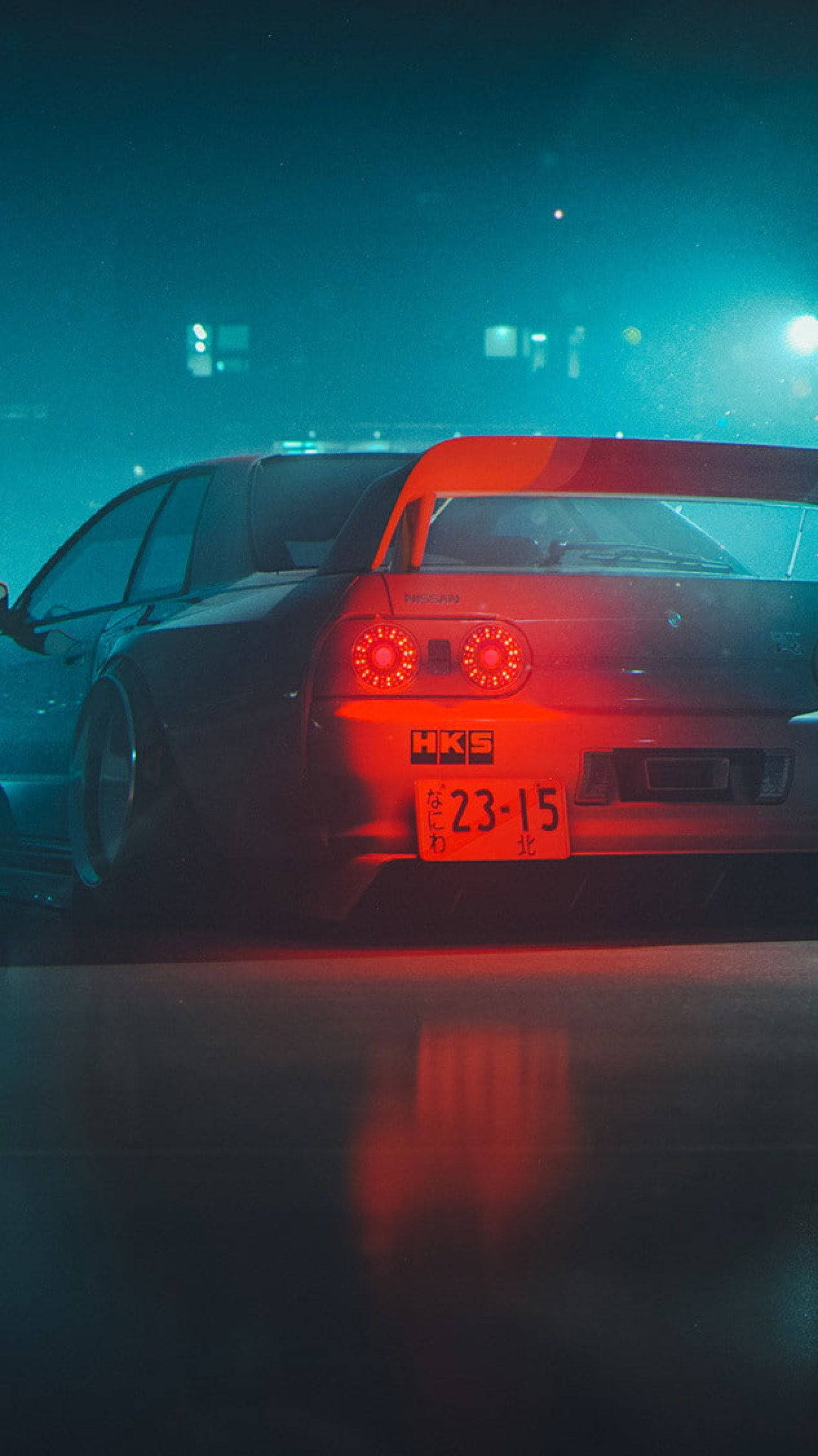 Червена и синьо-зелена JDM кола Тапет