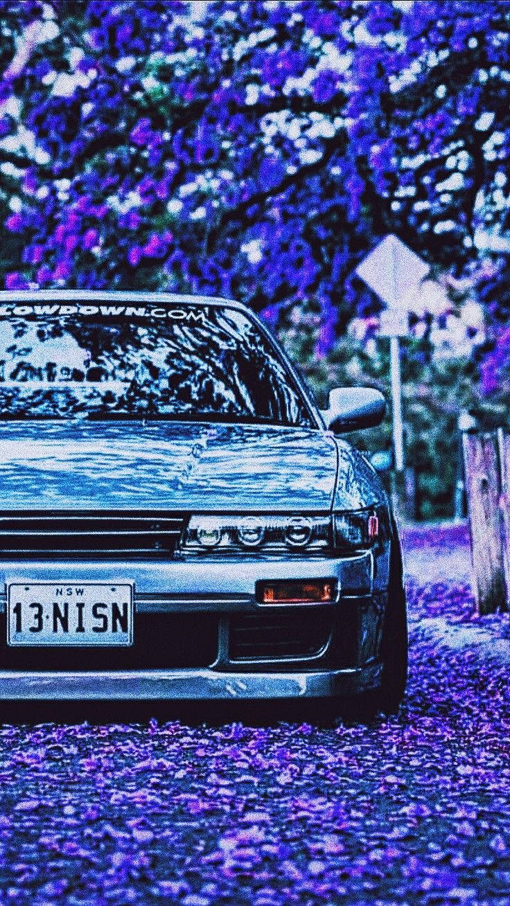JDM естетика с вишневи цветове Тапет