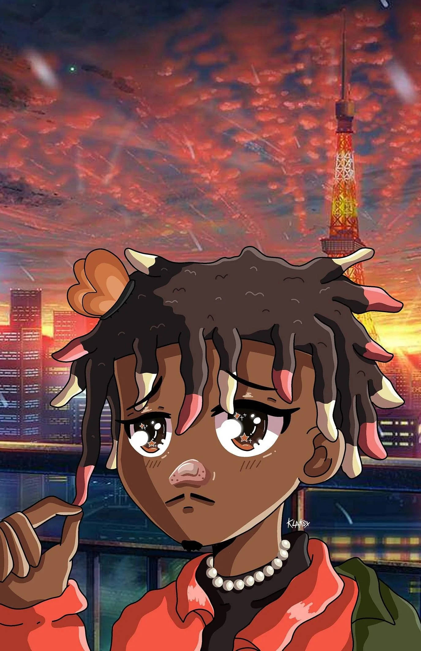 Juice Wrld аниме с небесен залез Тапет