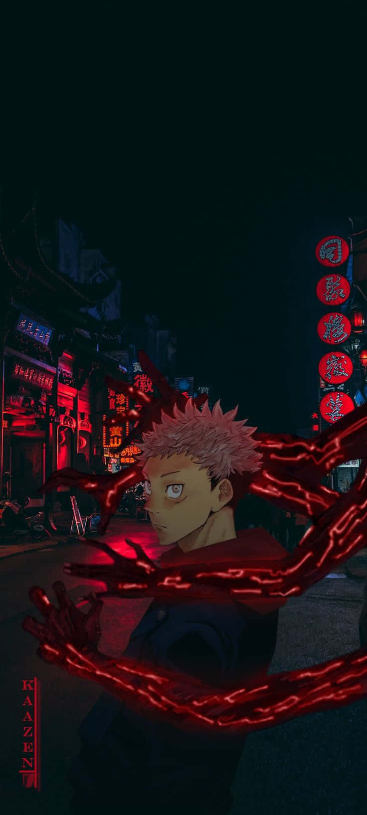 Надпис: "Юджи Итадори от аниме Jujutsu Kaisen Android тапет" Тапет