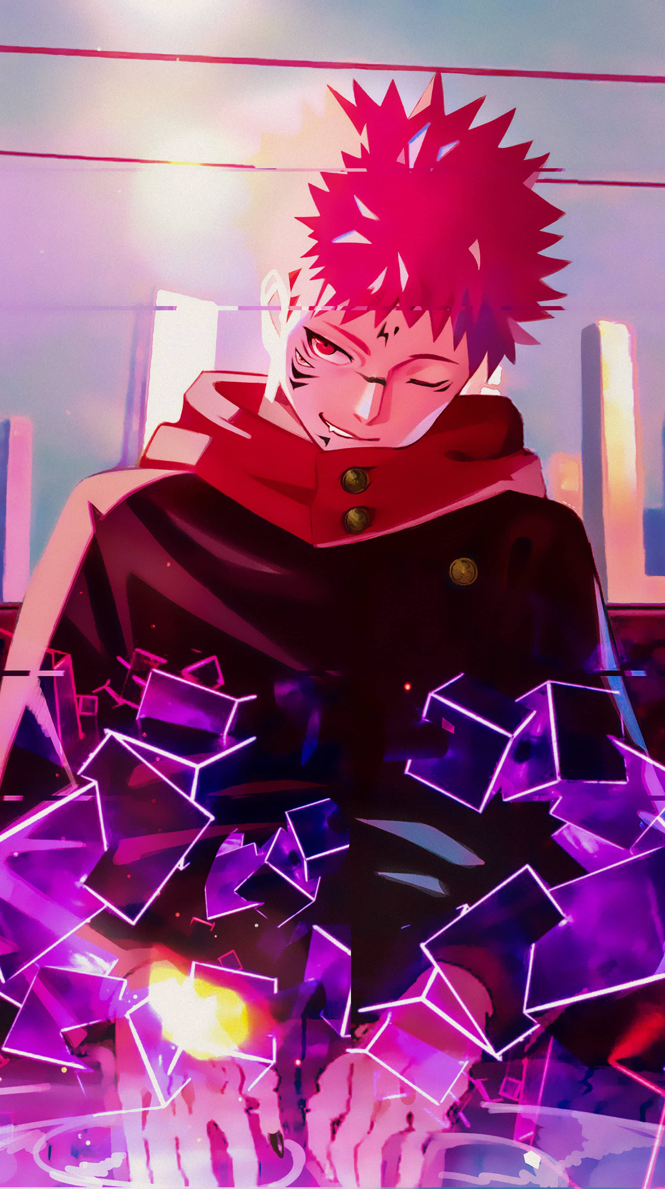 Неонов Юджи Итадори Jujutsu Kaisen iPhone Тапет