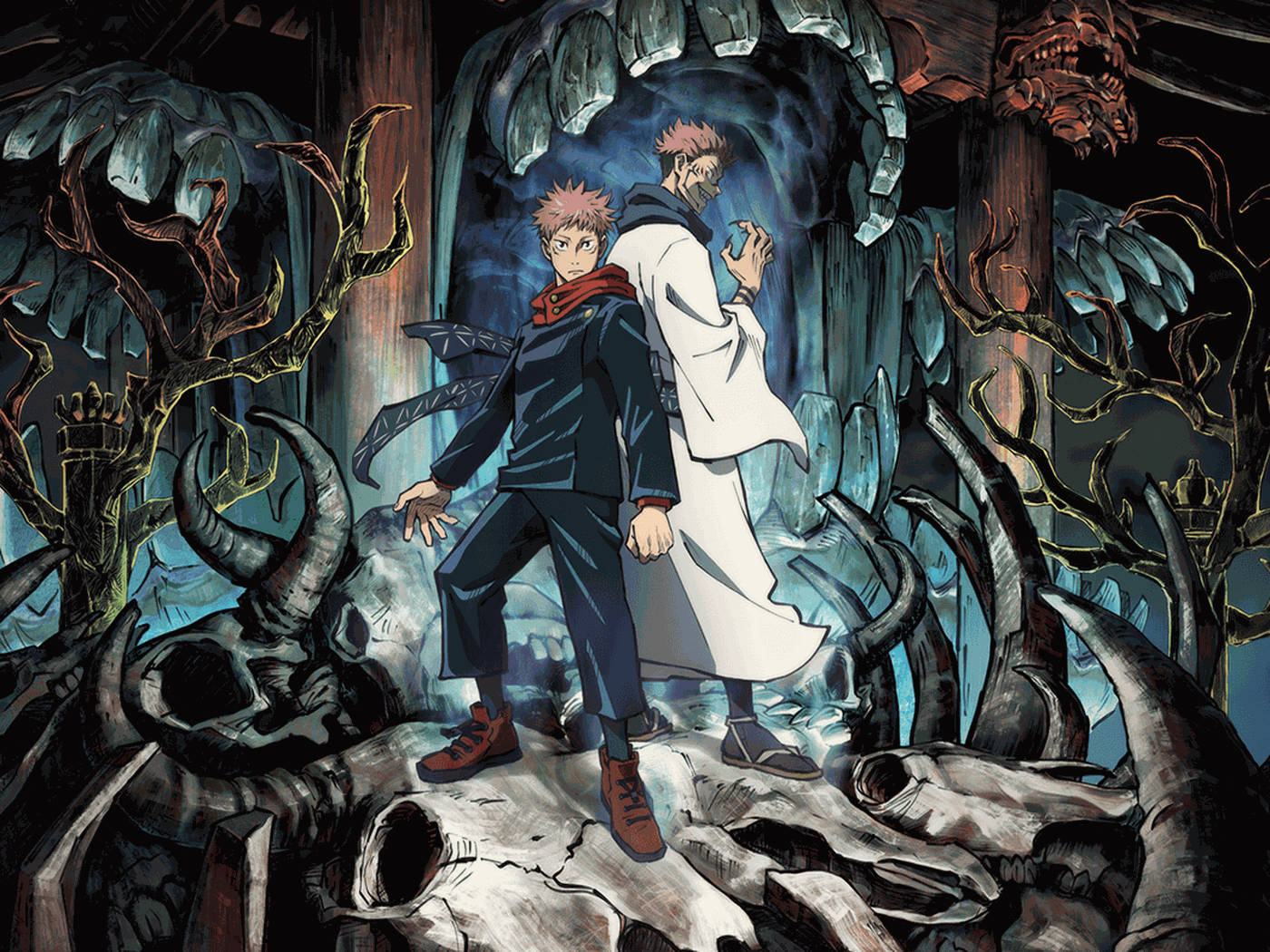 Итадори и Сукуна – класическа двойка герои от Jujutsu Kaisen Тапет