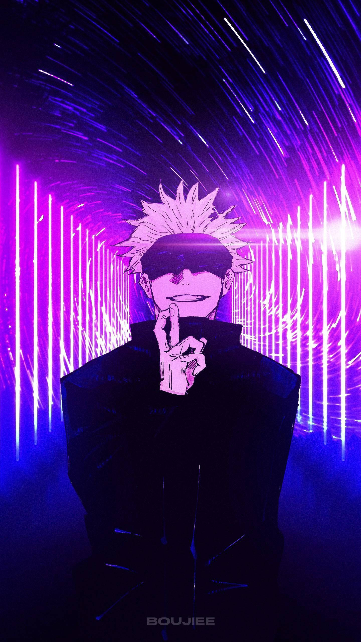 Неоново лилав Сатору Годжо Jujutsu Kaisen телефон Тапет